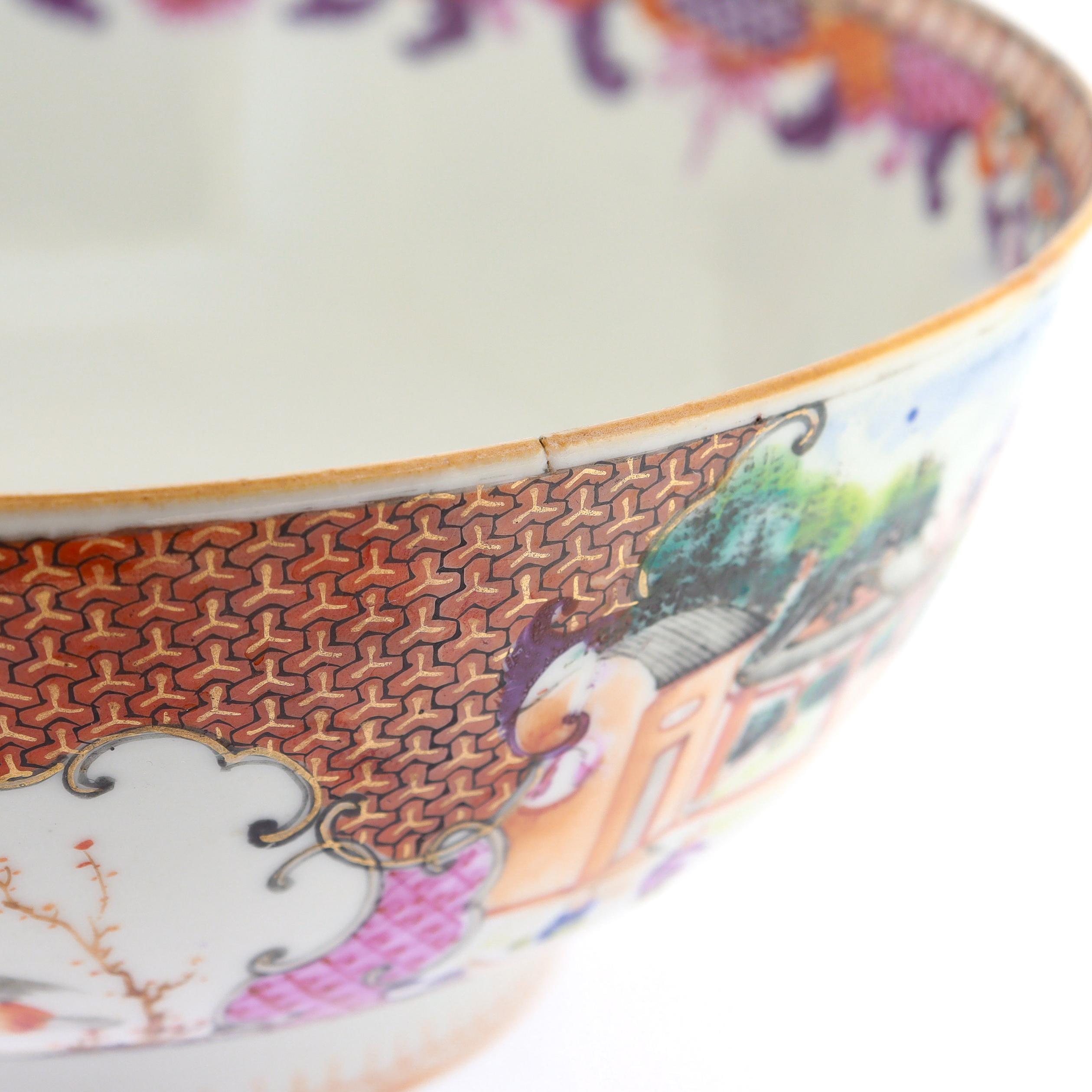 Antique Chinese Export Porcelain Rose Mandarin China Trade / Village Scene Bowl For Sale 16