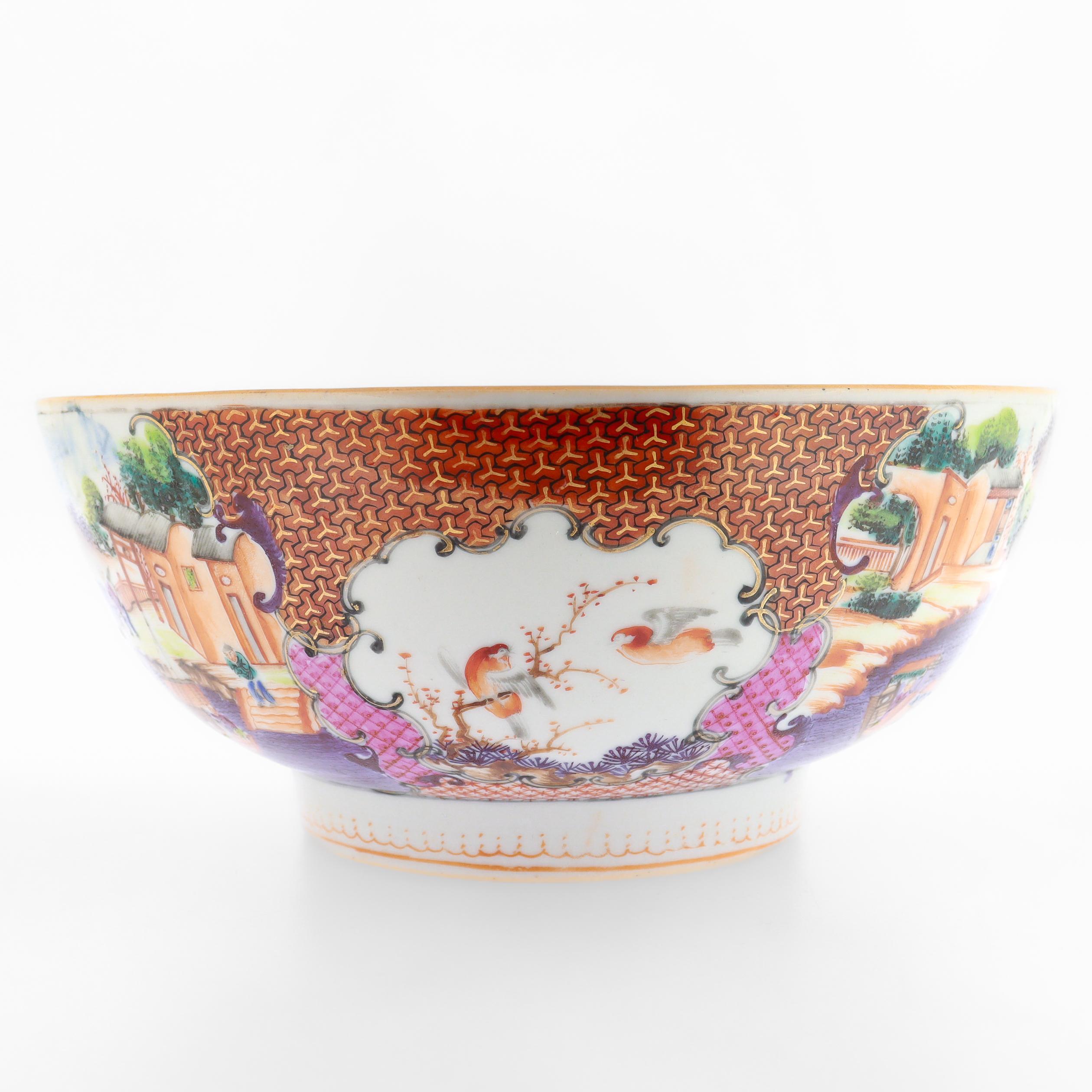 Antique Chinese Export Porcelain Rose Mandarin China Trade / Village Scene Bowl For Sale 5