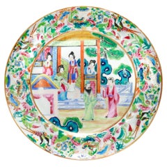 Antico piatto da esportazione cinese in porcellana Rose Mandarin