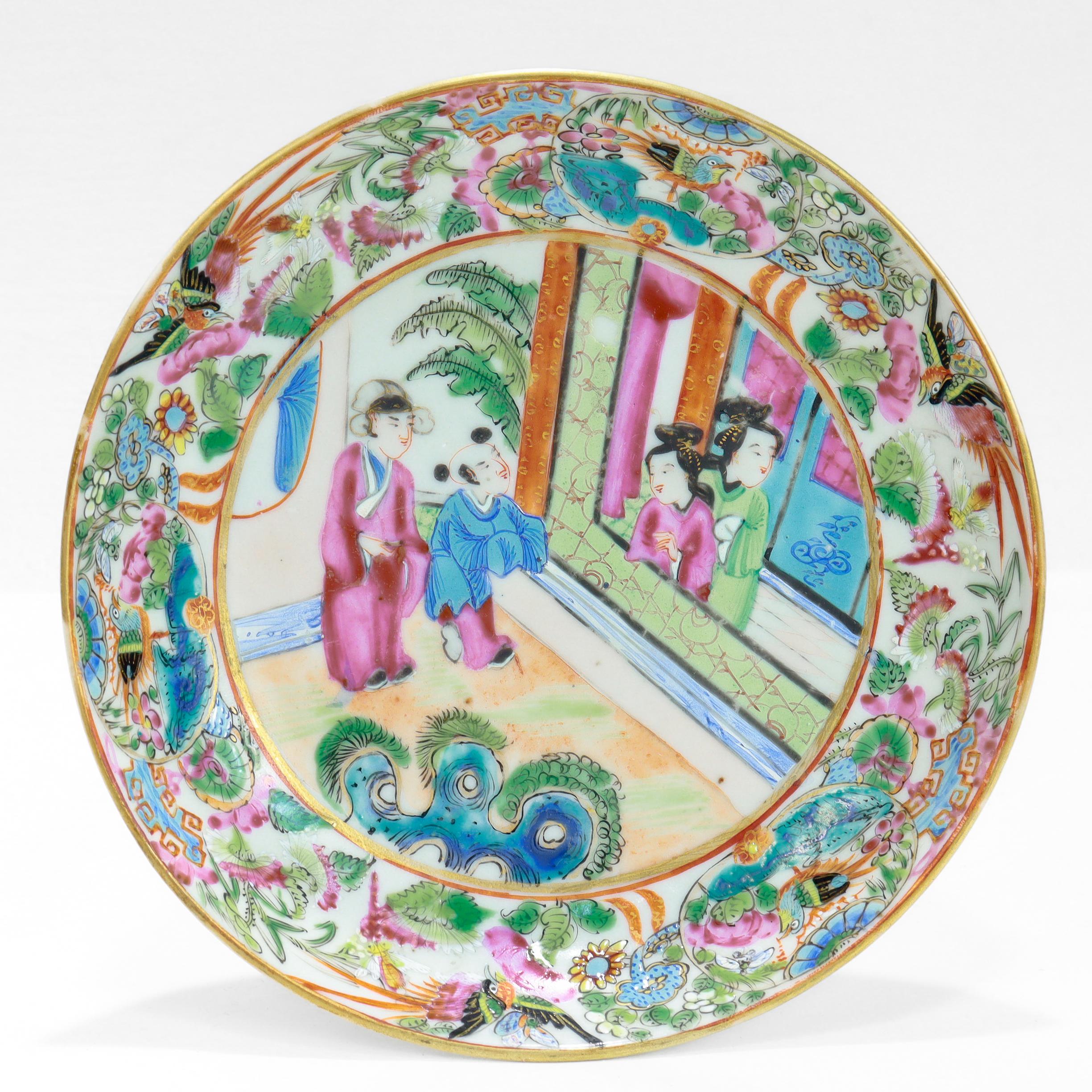 Antica tazza da tè e piattino in porcellana cinese d'esportazione Rose Mandarin in vendita 7