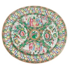 Antique Chinese Export Porcelain Rose Medallion Reticulated Plate