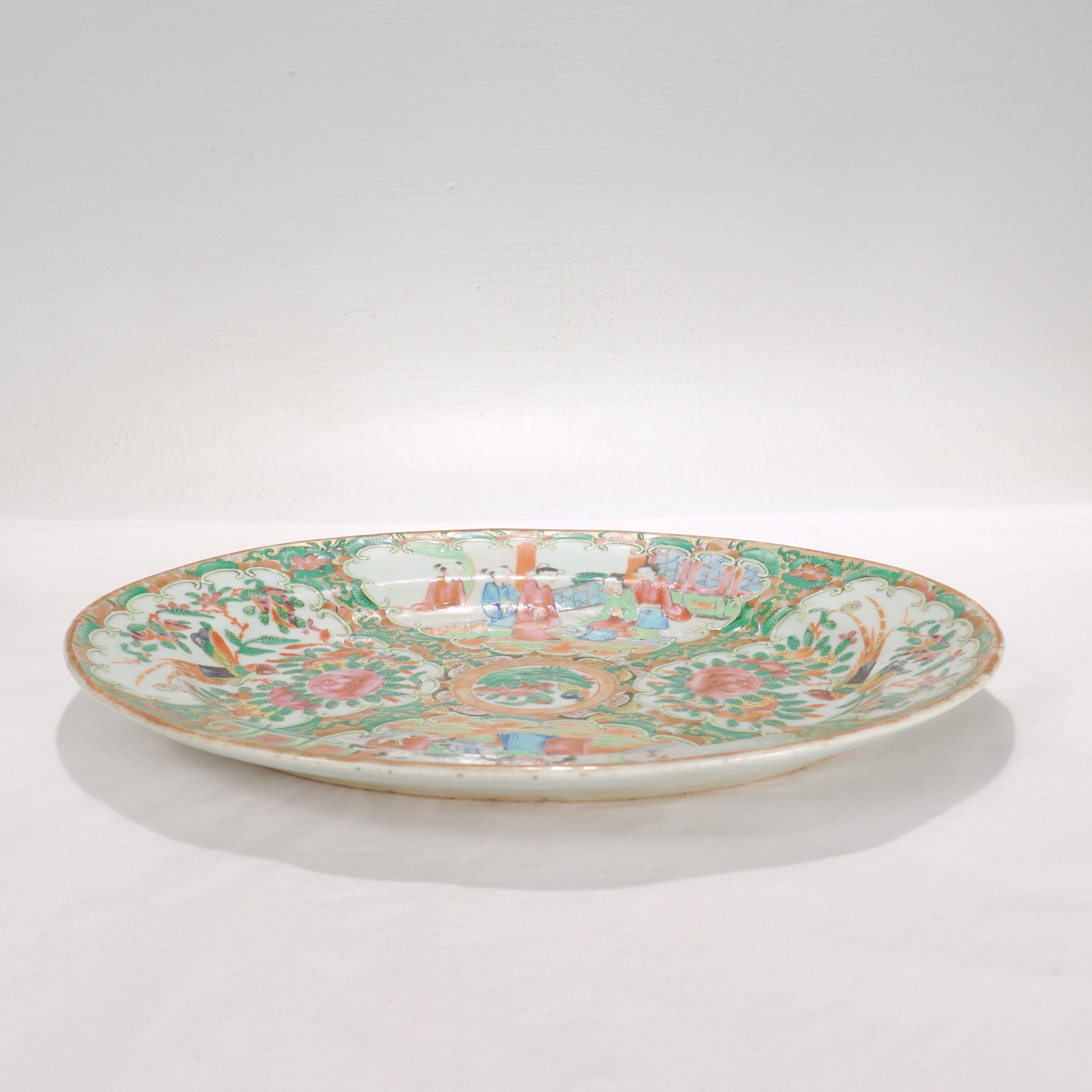 Antique Chinese Export Porcelain Rose Medallion Tray In Good Condition For Sale In Philadelphia, PA