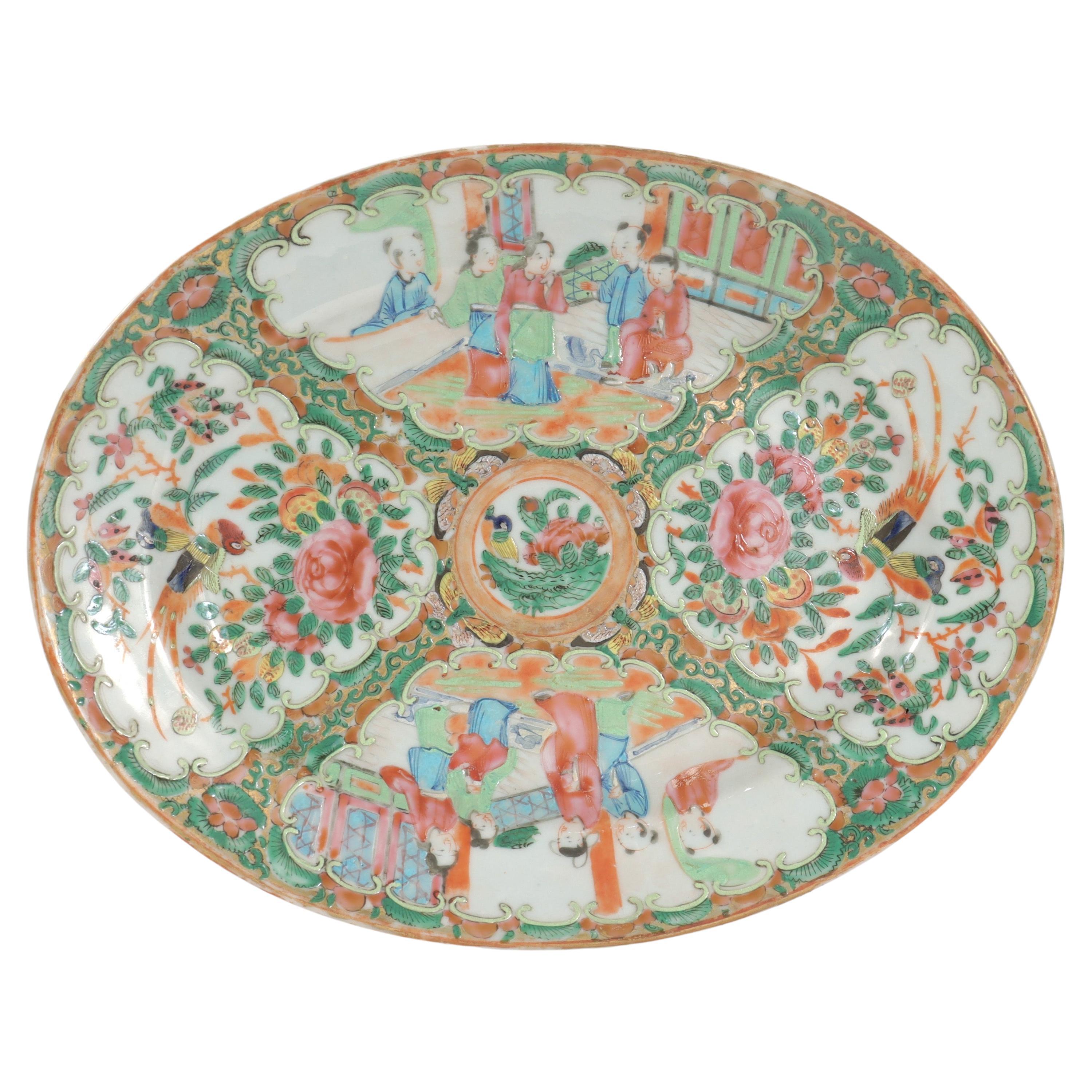 Antique Chinese Export Porcelain Rose Medallion Tray For Sale
