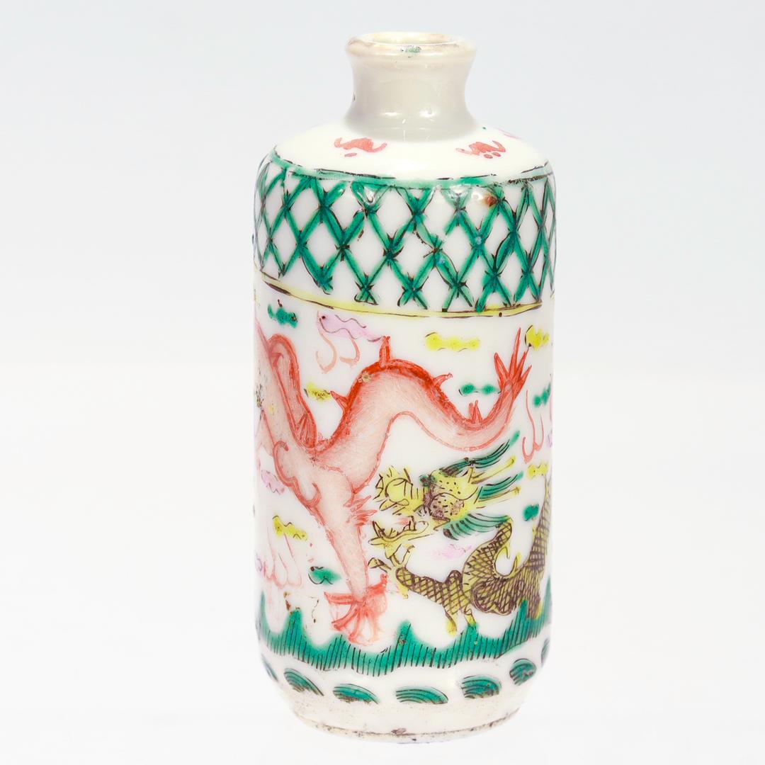 Antique Chinese Export Porcelain Snuff Bottle or Cabinet Vase with Dragons For Sale 6