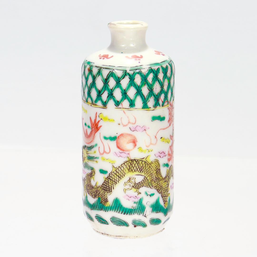 Antique Chinese Export Porcelain Snuff Bottle or Cabinet Vase with Dragons For Sale 2
