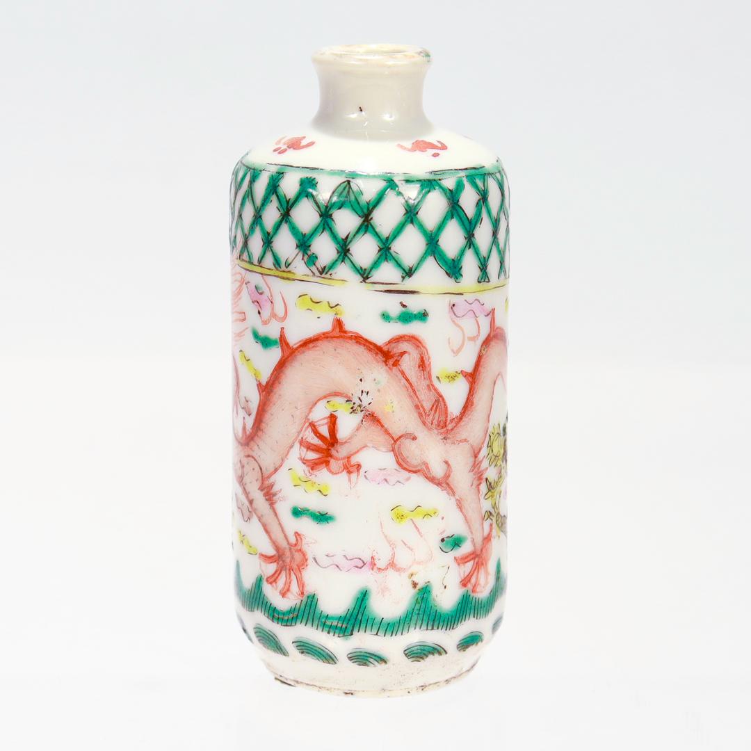 Antique Chinese Export Porcelain Snuff Bottle or Cabinet Vase with Dragons For Sale 5