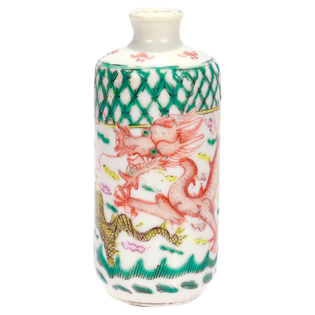 Antique Chinese Export Porcelain Snuff Bottle or Cabinet Vase with Dragons For Sale