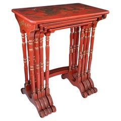 Antike chinesische Export Rot & vergoldet Lack Quartetto Nesting Tables