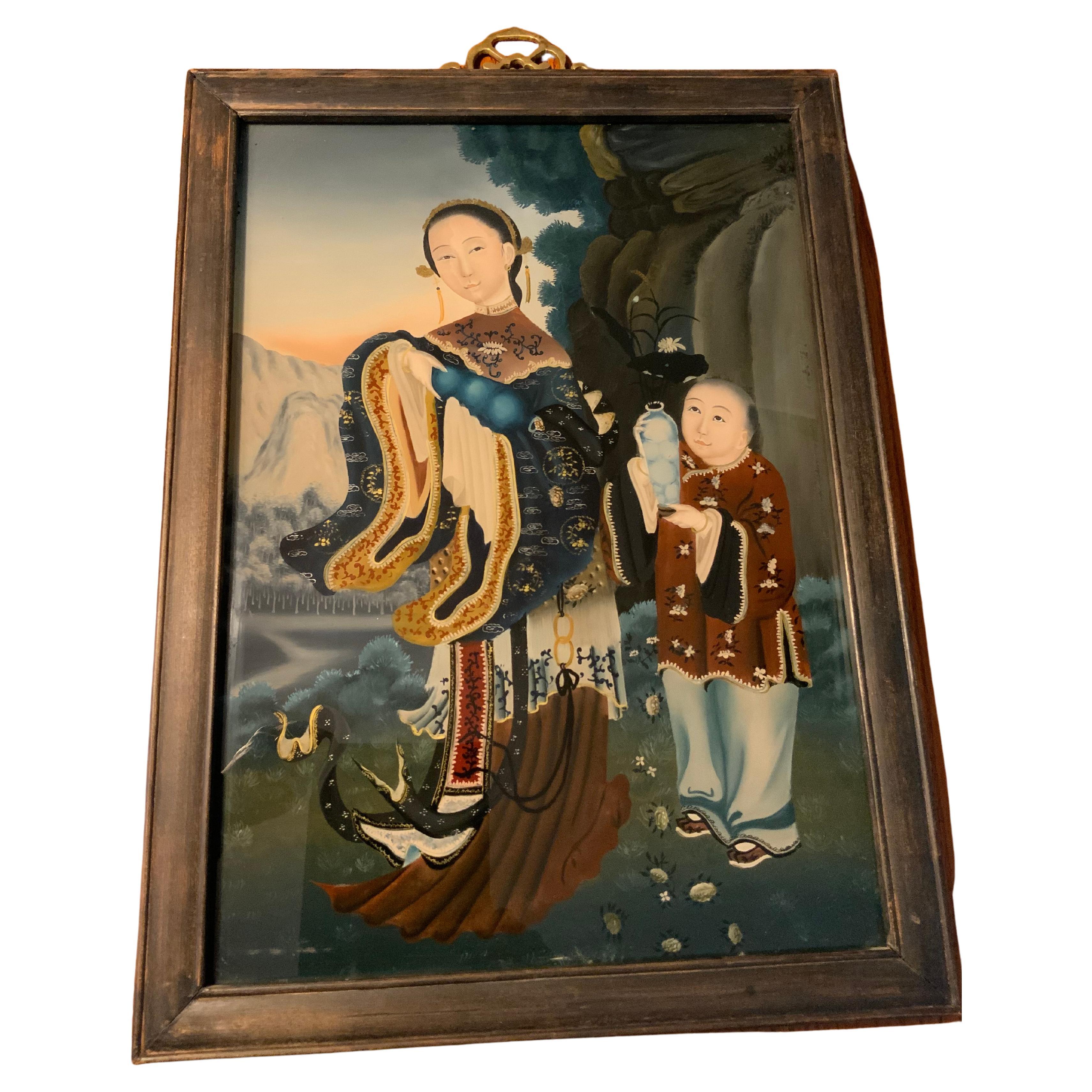 Antique Chinese Export Reverse Painting For Sale