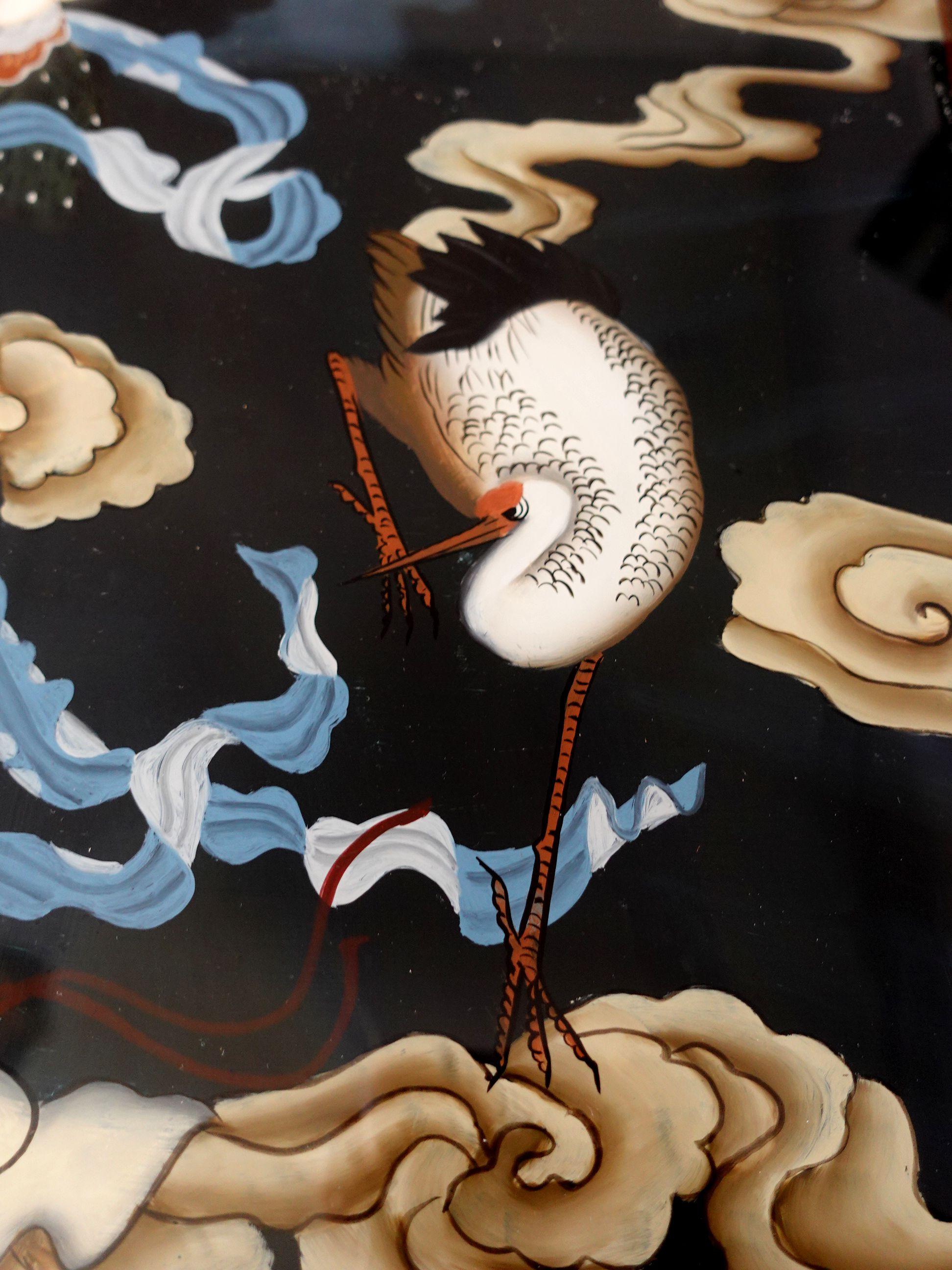 Antike chinesische Export-Umkehrmalerei auf Glas - eine zum Himmel fliegende Dame im Angebot 3