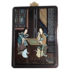 Antique Chinese Export Reverse Painting on Glass, Two Beauties