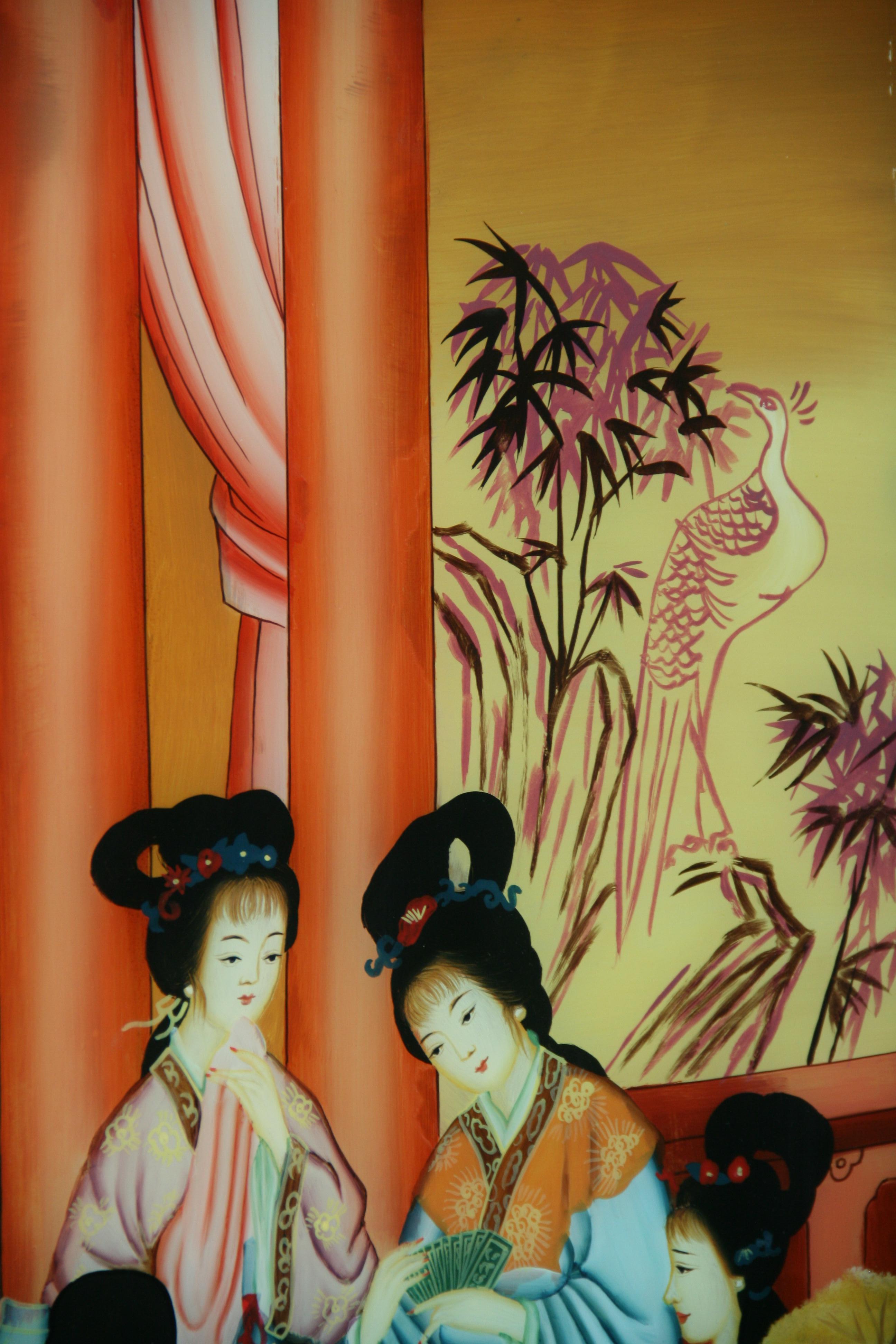 Early 20th Century Antique Chinese Export Reverse Painting on Glass