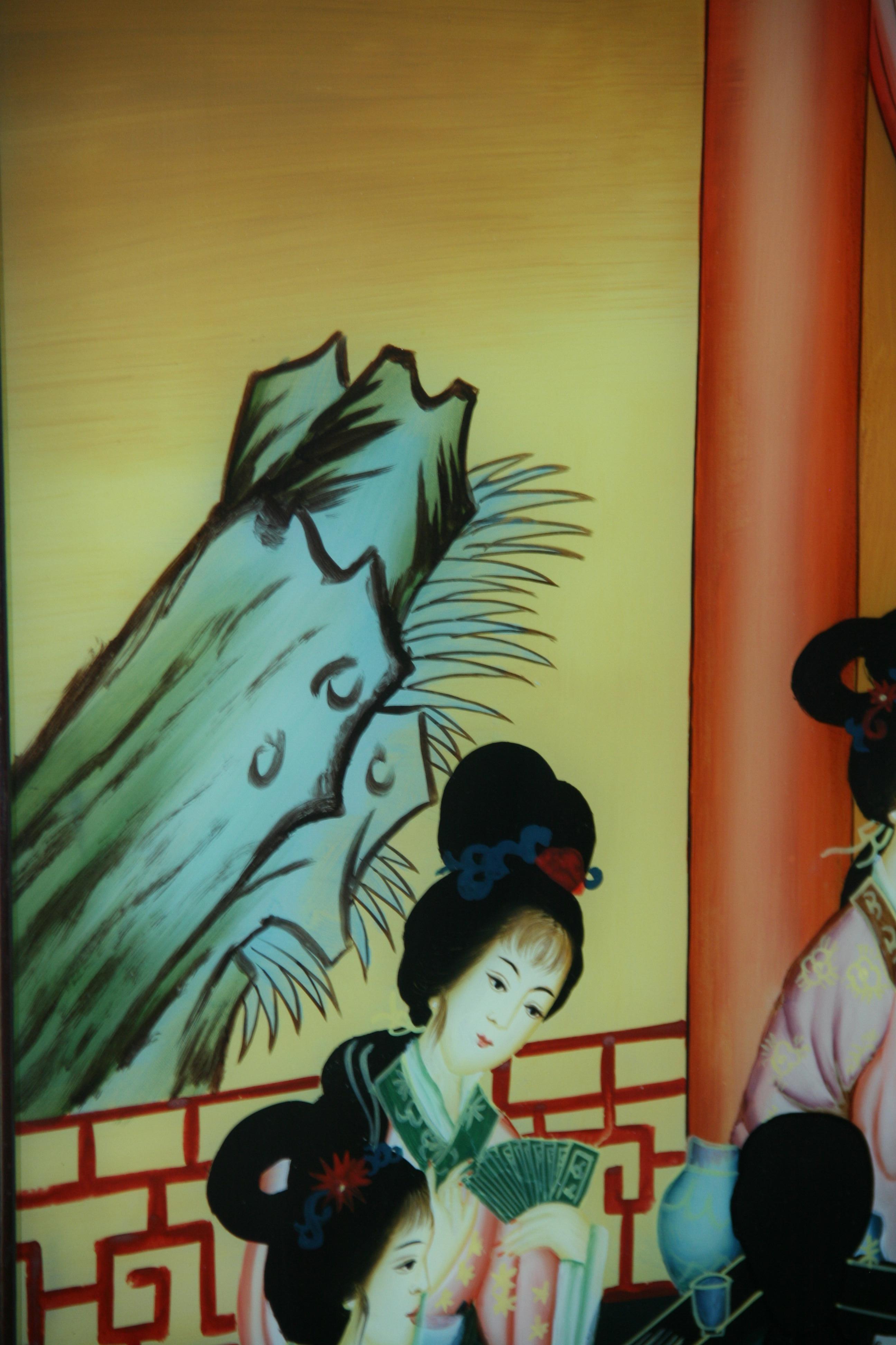 Antique Chinese Export Reverse Painting on Glass