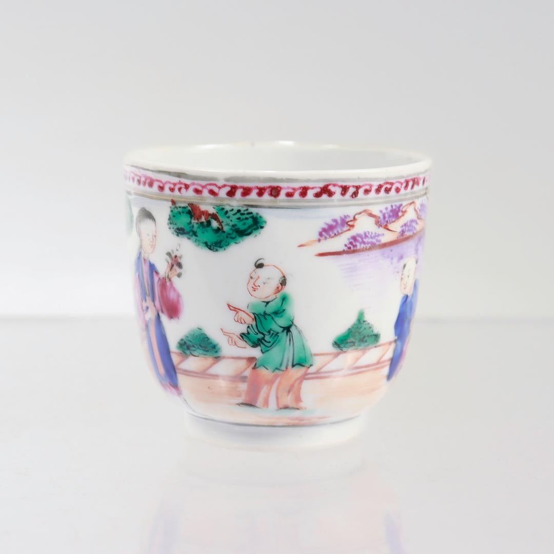 Antique Chinese Export Rose Mandarin Porcelain Coffee Cup & Saucer For Sale 9