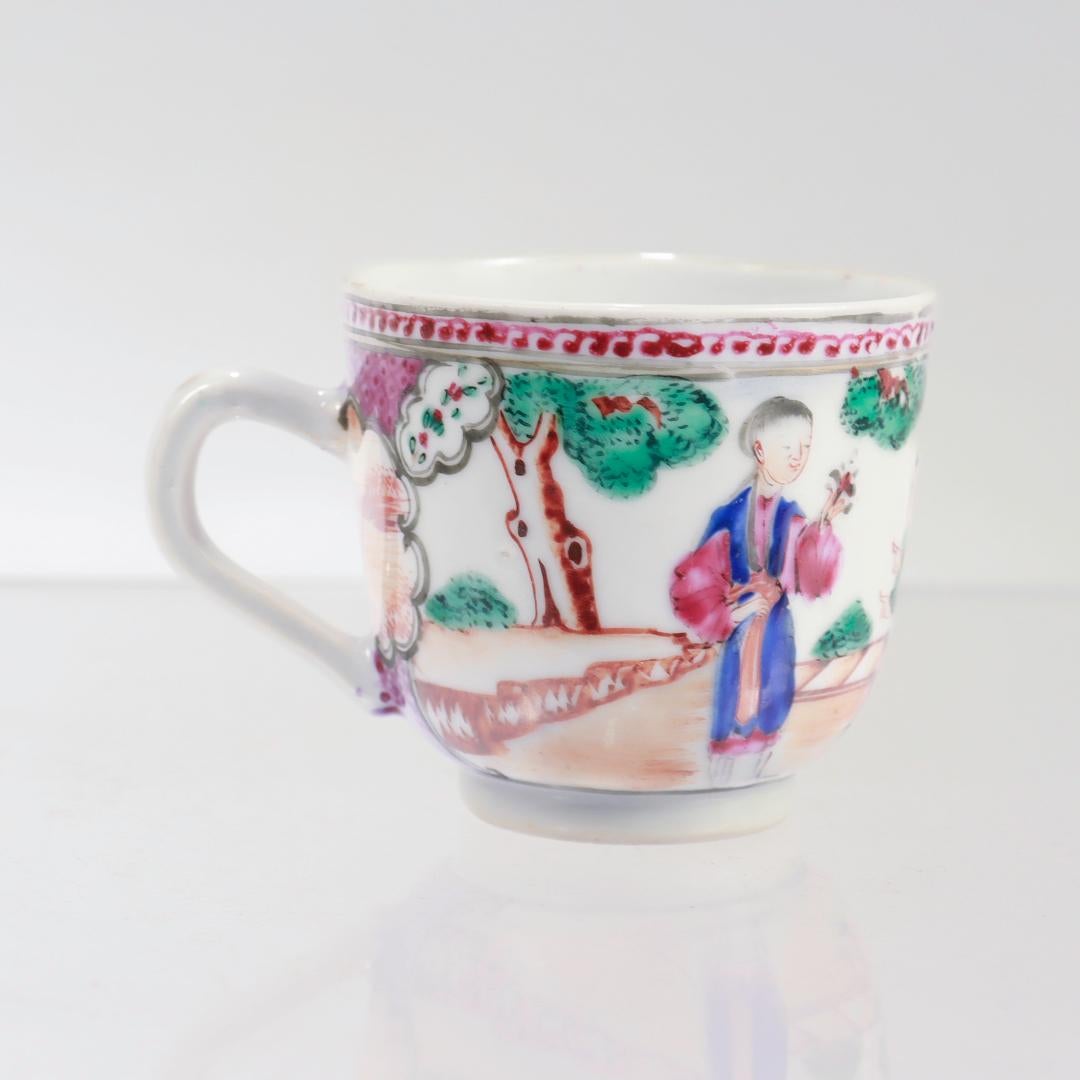 Tasse à café et soucoupe en porcelaine mandarine rose ancienne d'exportation chinoise en vente 7