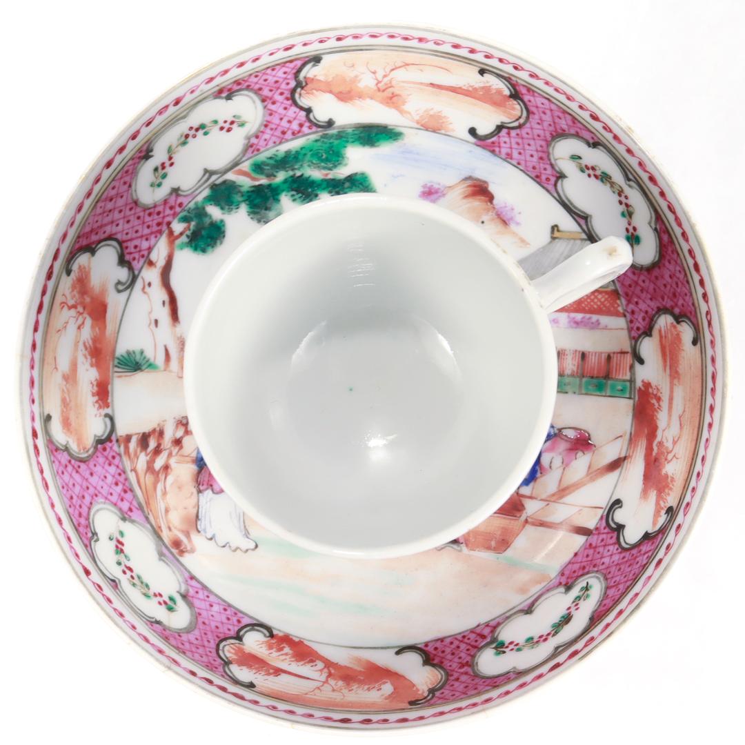 Antique Chinese Export Rose Mandarin Porcelain Coffee Cup & Saucer For Sale 12