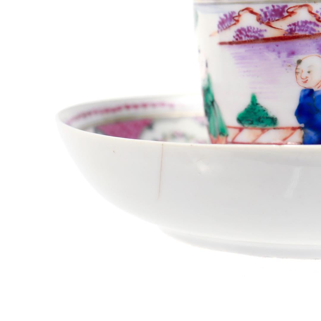 Tasse à café et soucoupe en porcelaine mandarine rose ancienne d'exportation chinoise en vente 12