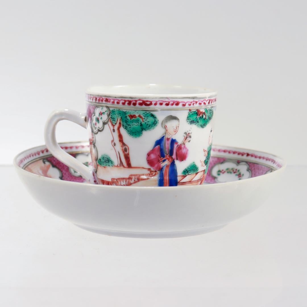 Porcelaine Tasse à café et soucoupe en porcelaine mandarine rose ancienne d'exportation chinoise en vente