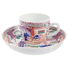 Used Chinese Export Rose Mandarin Porcelain Coffee Cup & Saucer