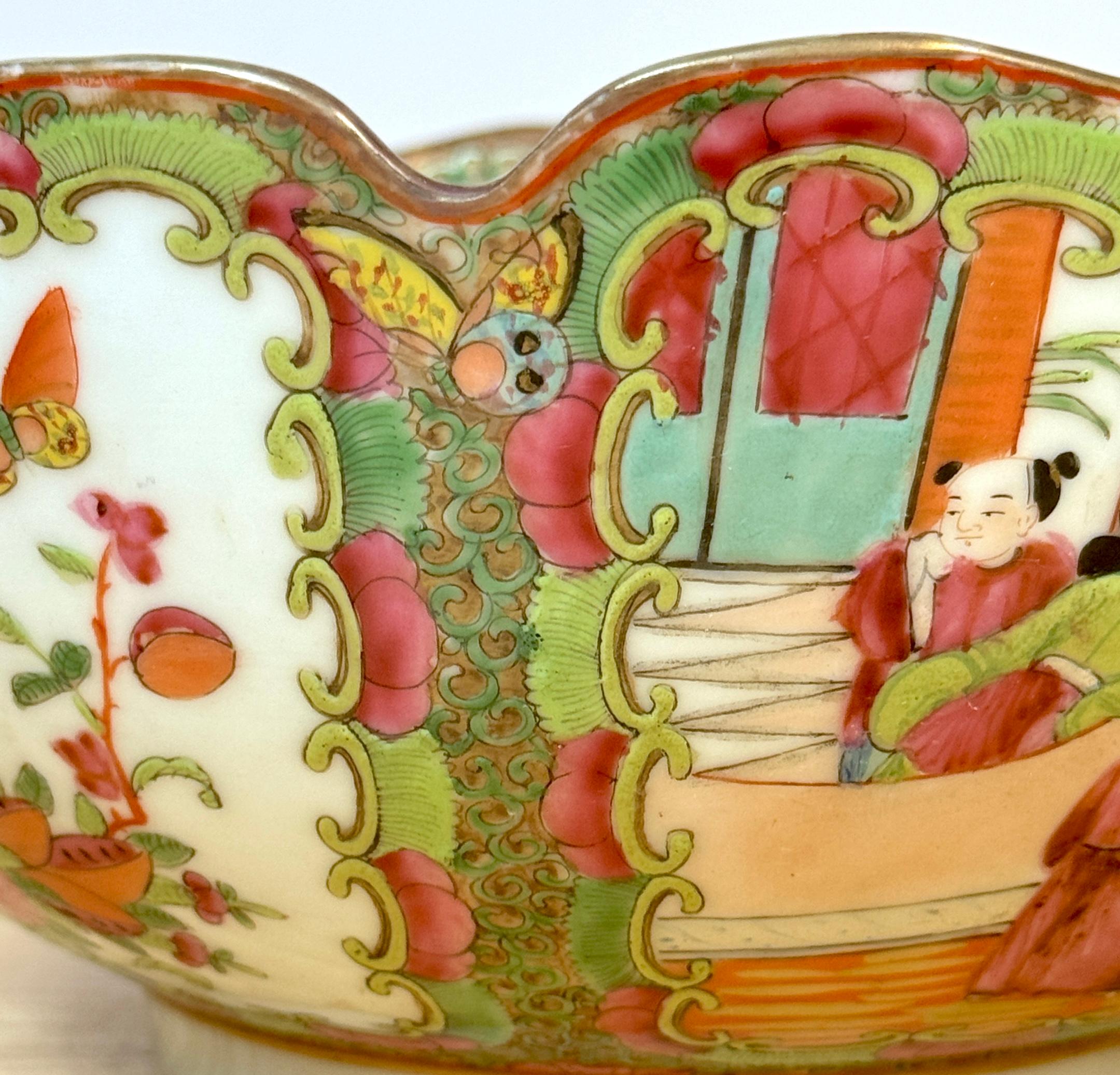 Antique Chinese Export Rose Medallion Cross Cut Corner Square Bowl For Sale 4