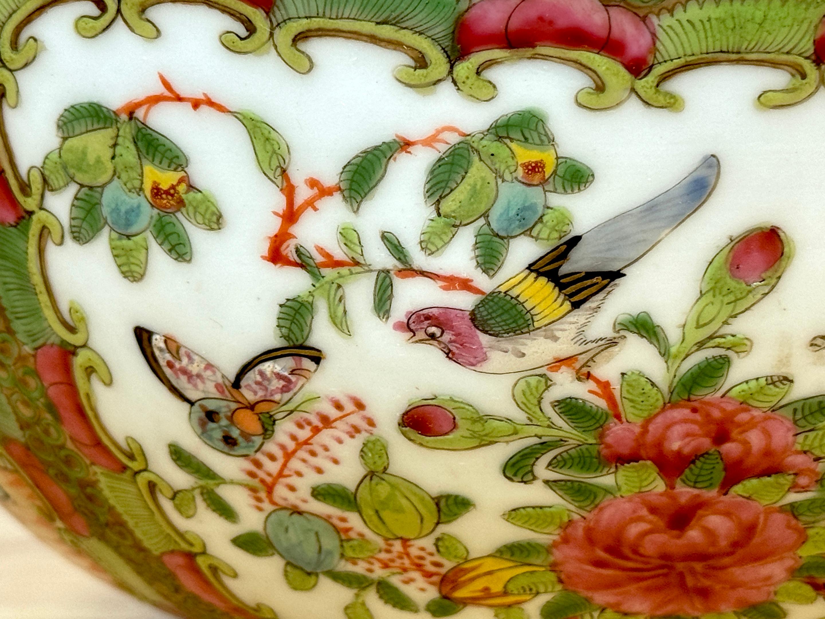 Antique Chinese Export Rose Medallion Cross Cut Corner Square Bowl For Sale 6