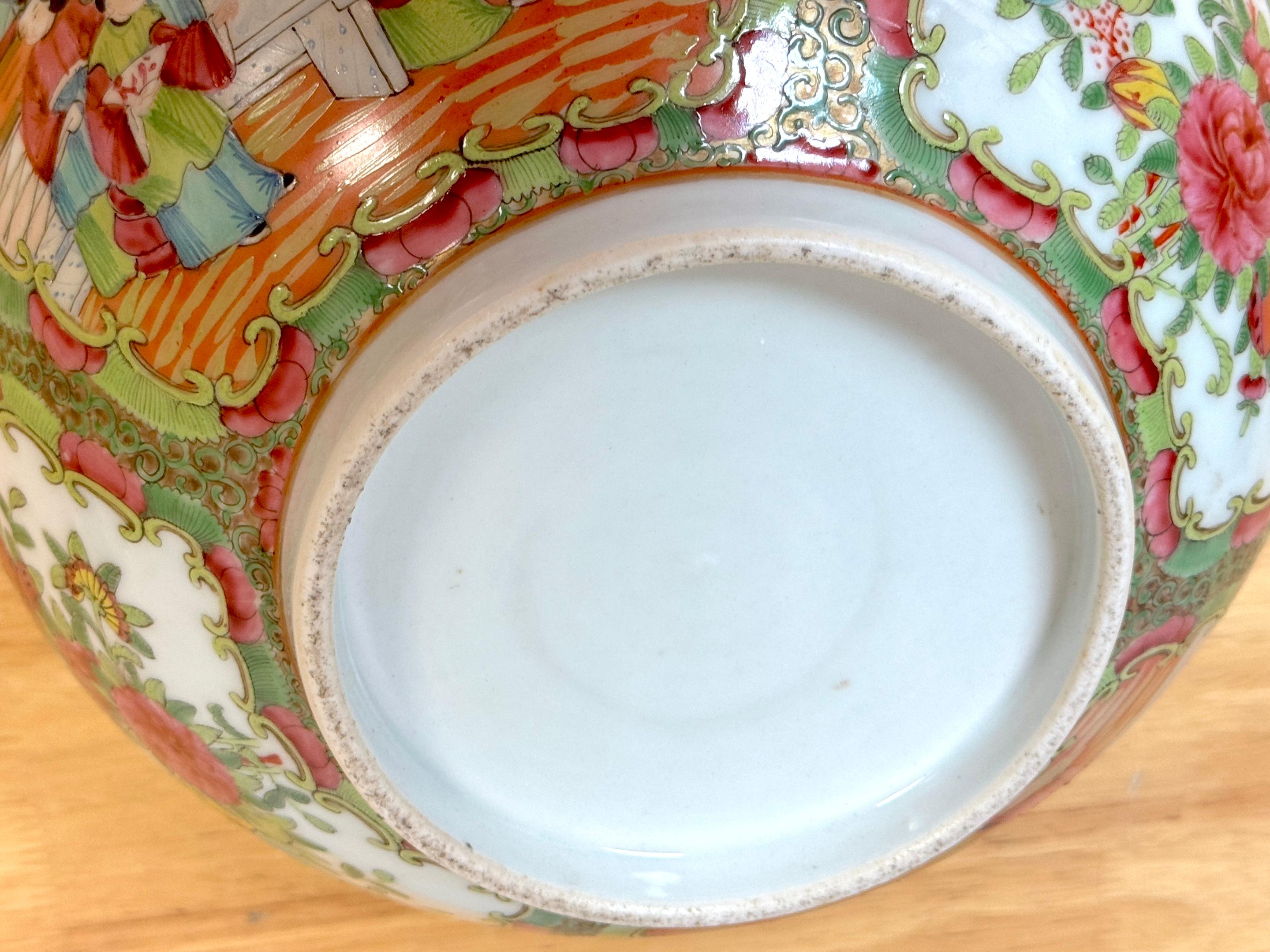 Antique Chinese Export Rose Medallion Cross Cut Corner Square Bowl For Sale 9