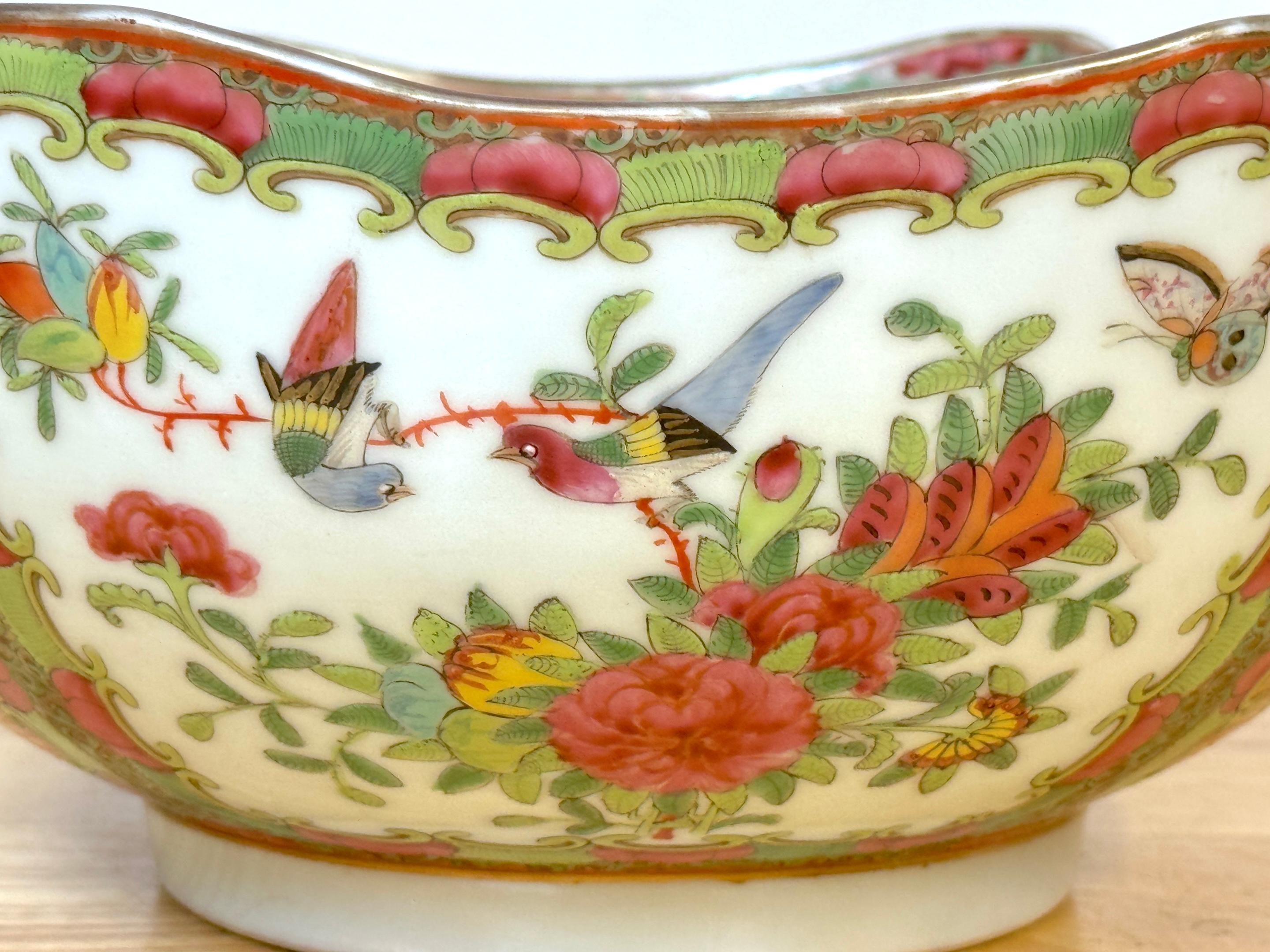Antique Chinese Export Rose Medallion Cross Cut Corner Square Bowl For Sale 1