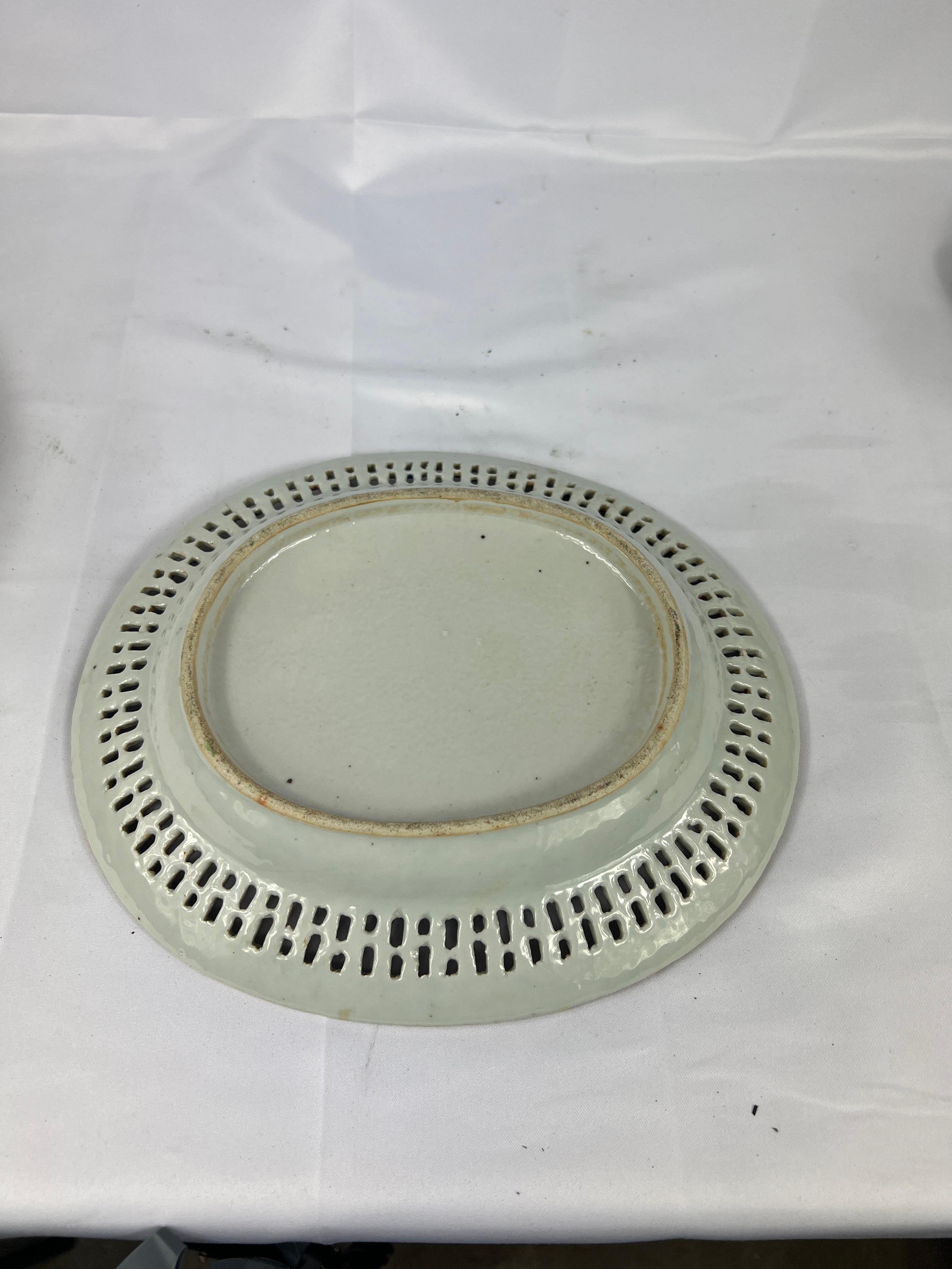 Enamel Antique Chinese Export Rose Medallion Pierced Fruit Basket and Undertray 19th C For Sale