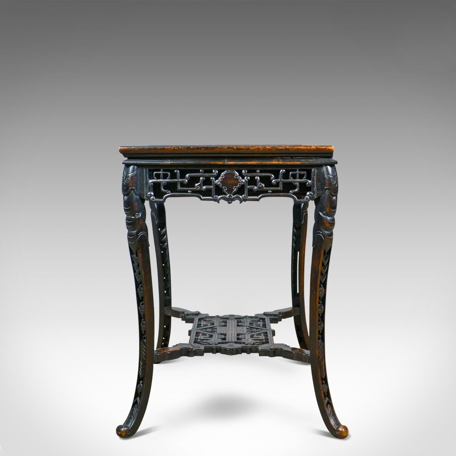 Hand-Carved Antique Chinese Export Side Table, Carved, Oriental, Victorian, circa 1900