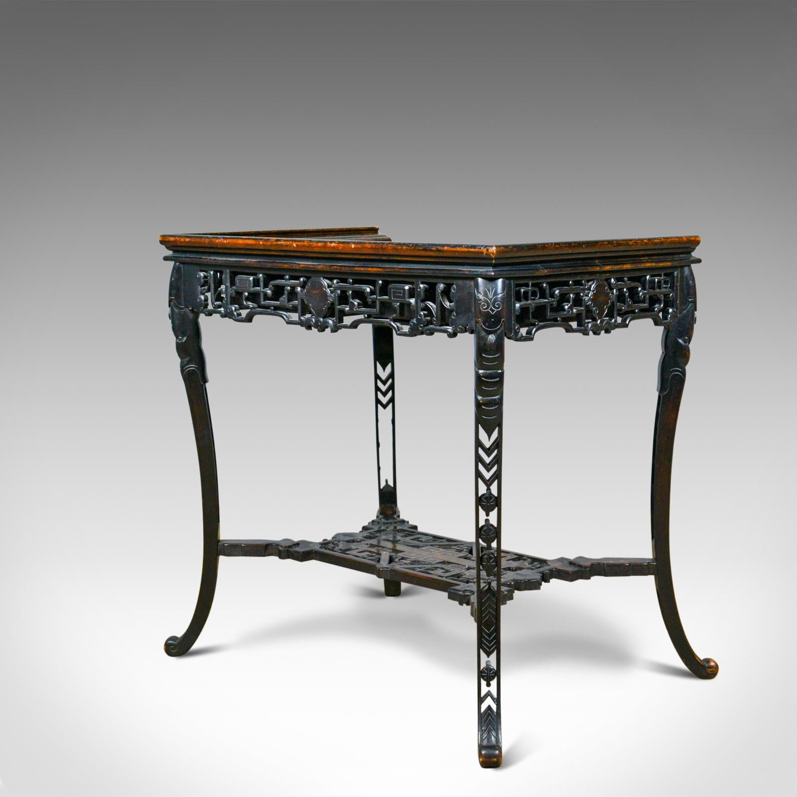 Antique Chinese Export Side Table, Carved, Oriental, Victorian, circa 1900 In Good Condition In Hele, Devon, GB