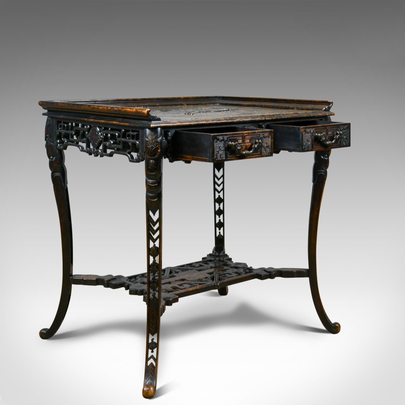 19th Century Antique Chinese Export Side Table, Carved, Oriental, Victorian, circa 1900