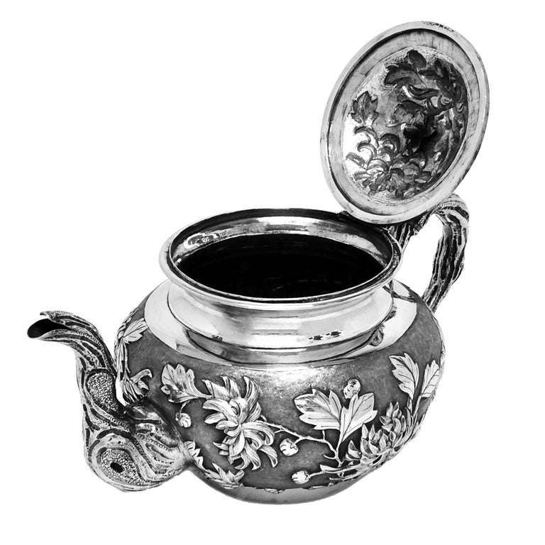 Antique Chinese Export Silver 3 piece Tea Set c. 1800 For Sale 1