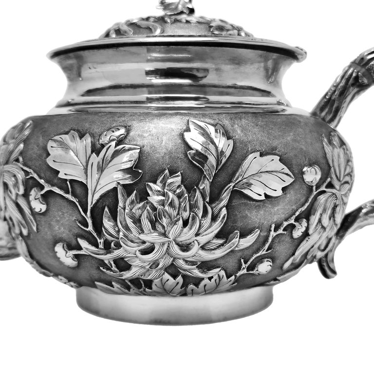 Antique Chinese Export Silver 3 piece Tea Set c. 1800 For Sale 2