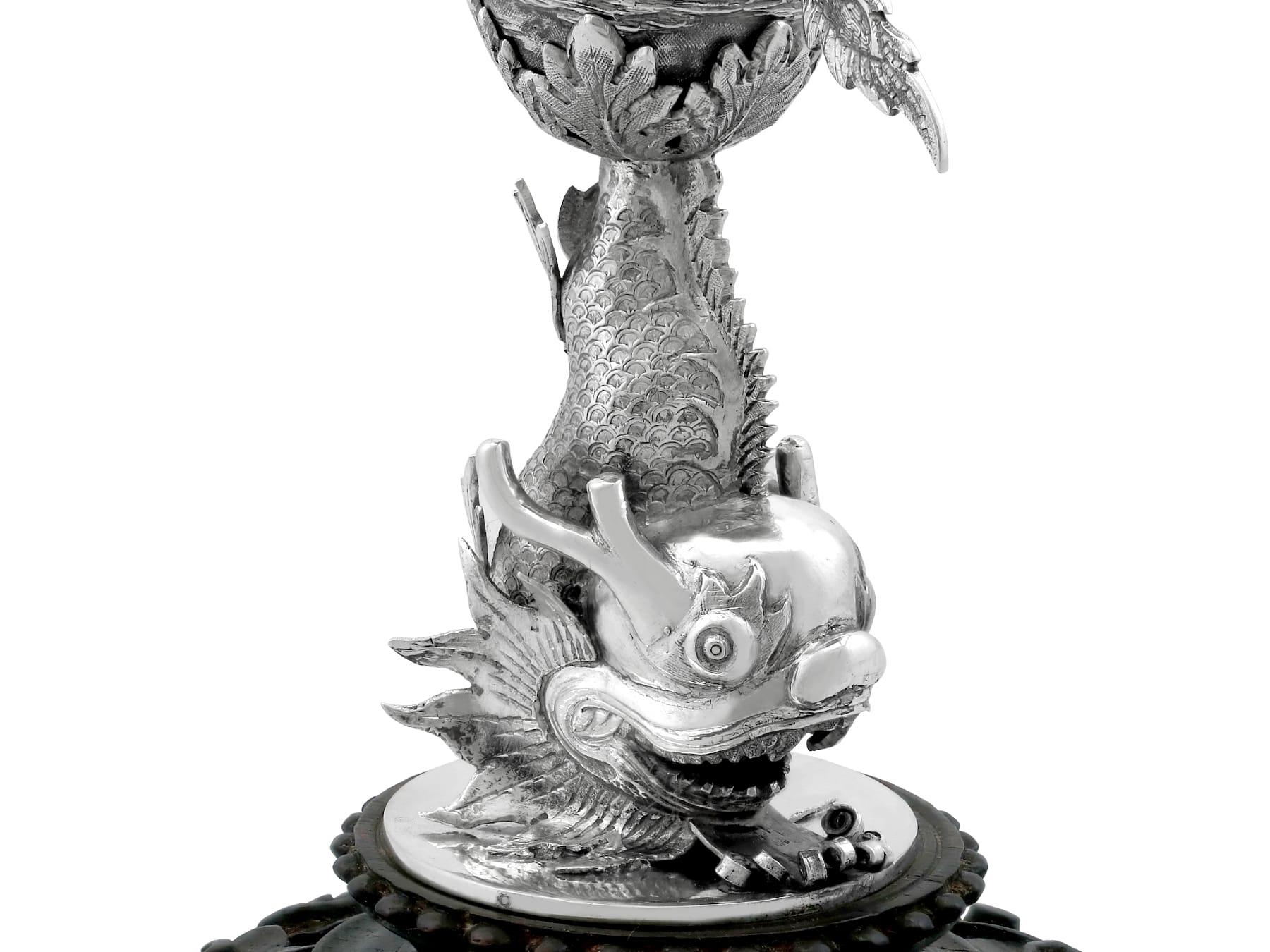 Antique Chinese Export Silver and Cherry Wood Vase Circa 1890 For Sale 9