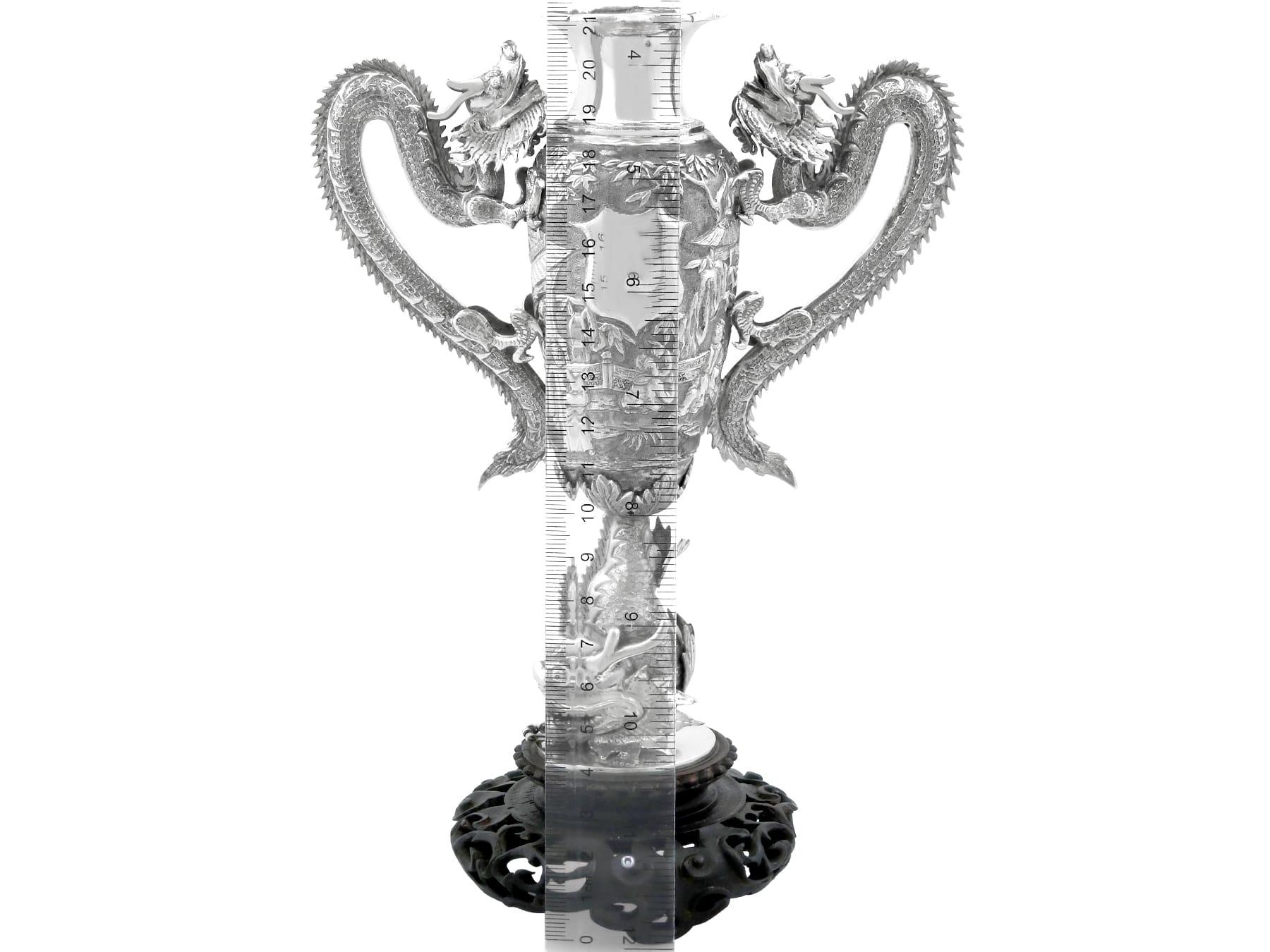 Antique Chinese Export Silver and Cherry Wood Vase Circa 1890 For Sale 15