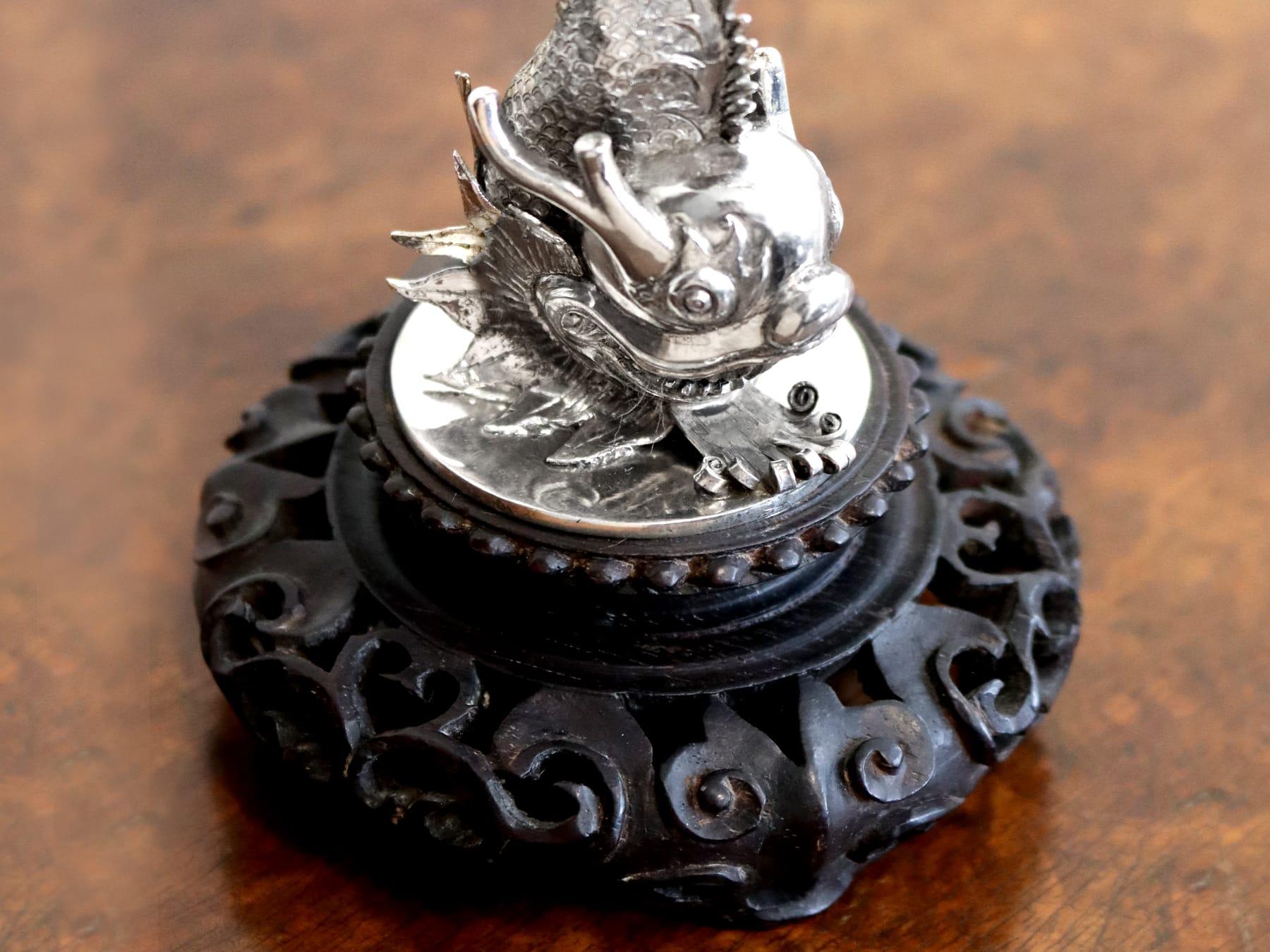 Antique Chinese Export Silver and Cherry Wood Vase Circa 1890 For Sale 3