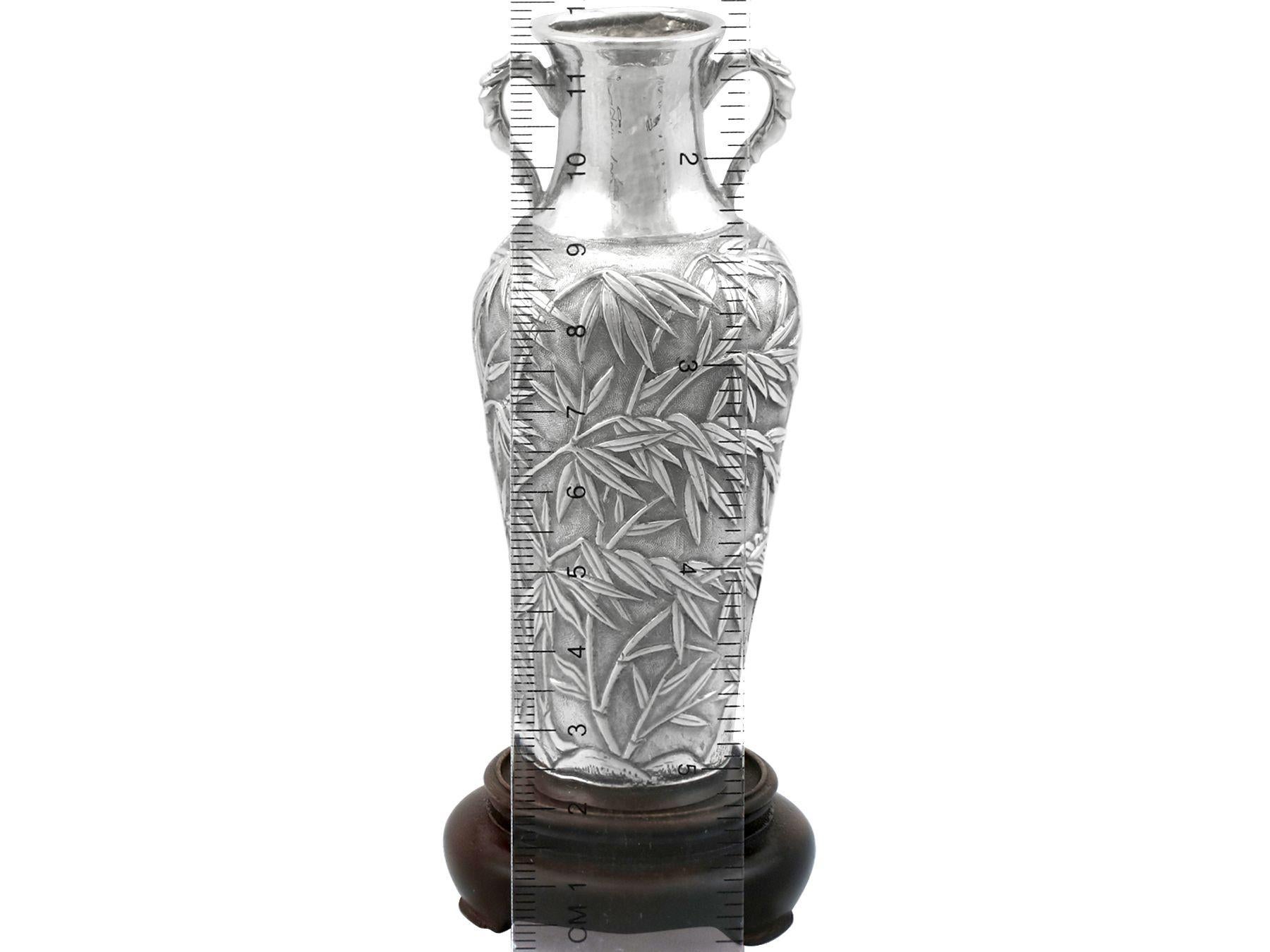 Antique Chinese Export Silver and Cherry Wood Vases For Sale 5