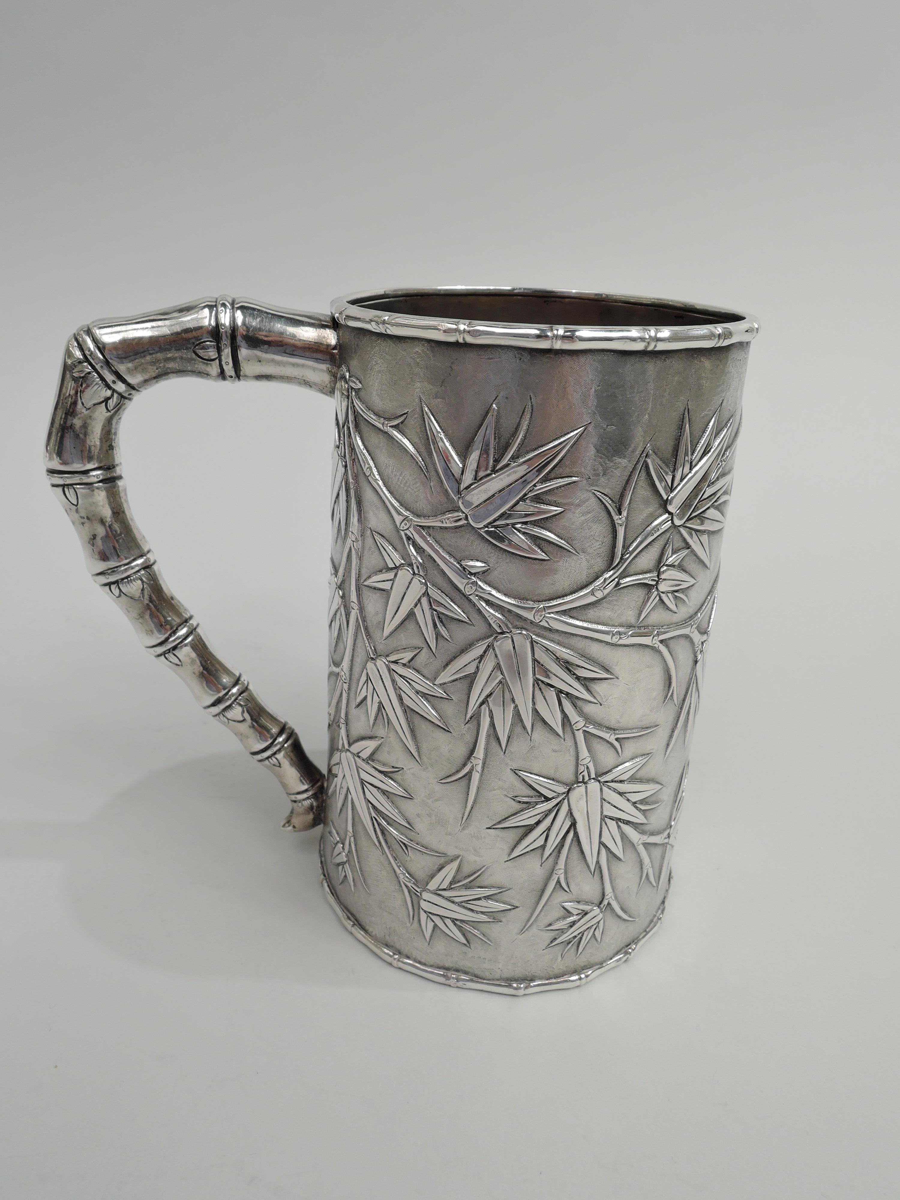 Antique Chinese Export Silver Bamboo Mug In Good Condition For Sale In New York, NY