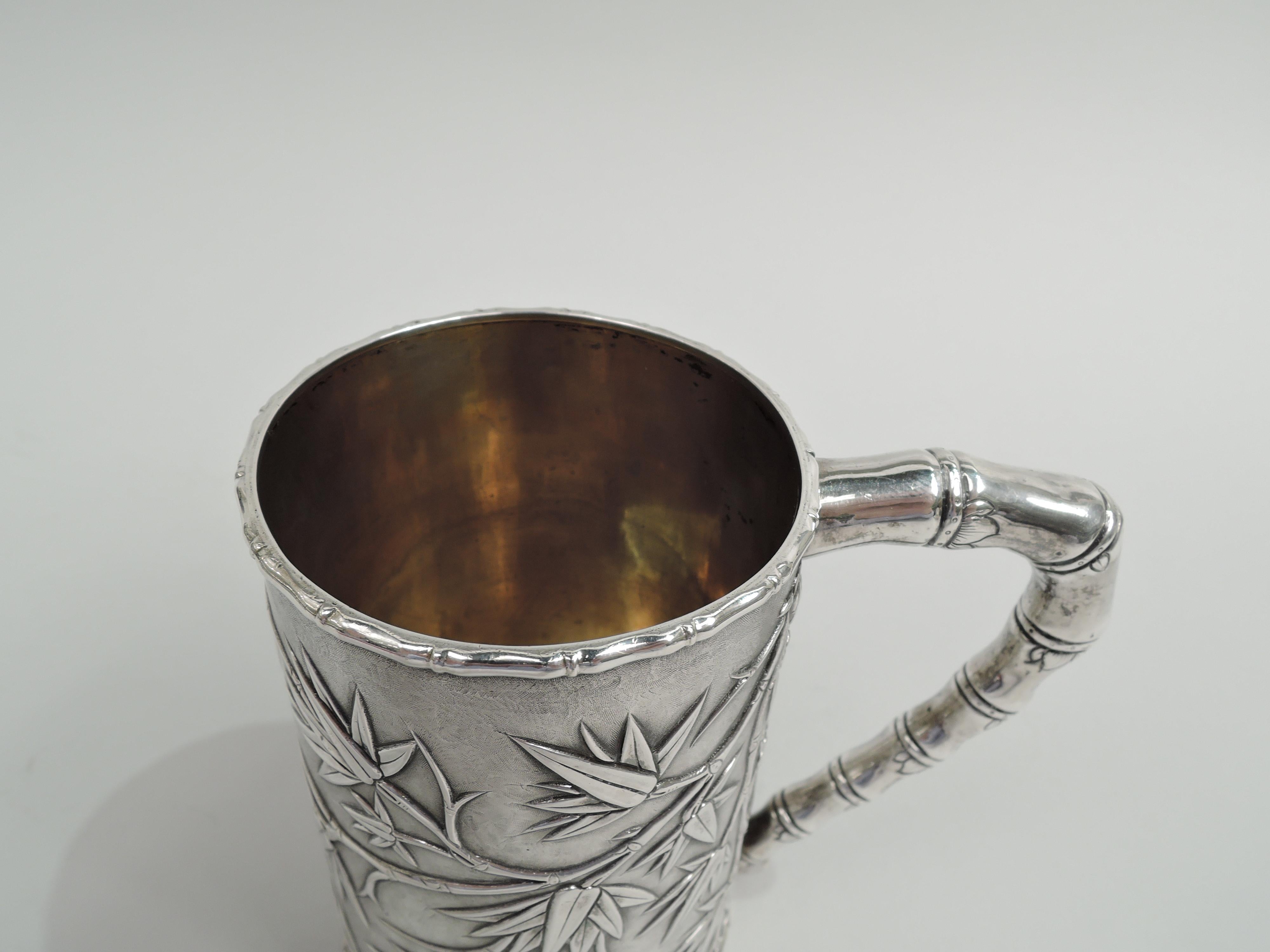 19th Century Antique Chinese Export Silver Bamboo Mug For Sale