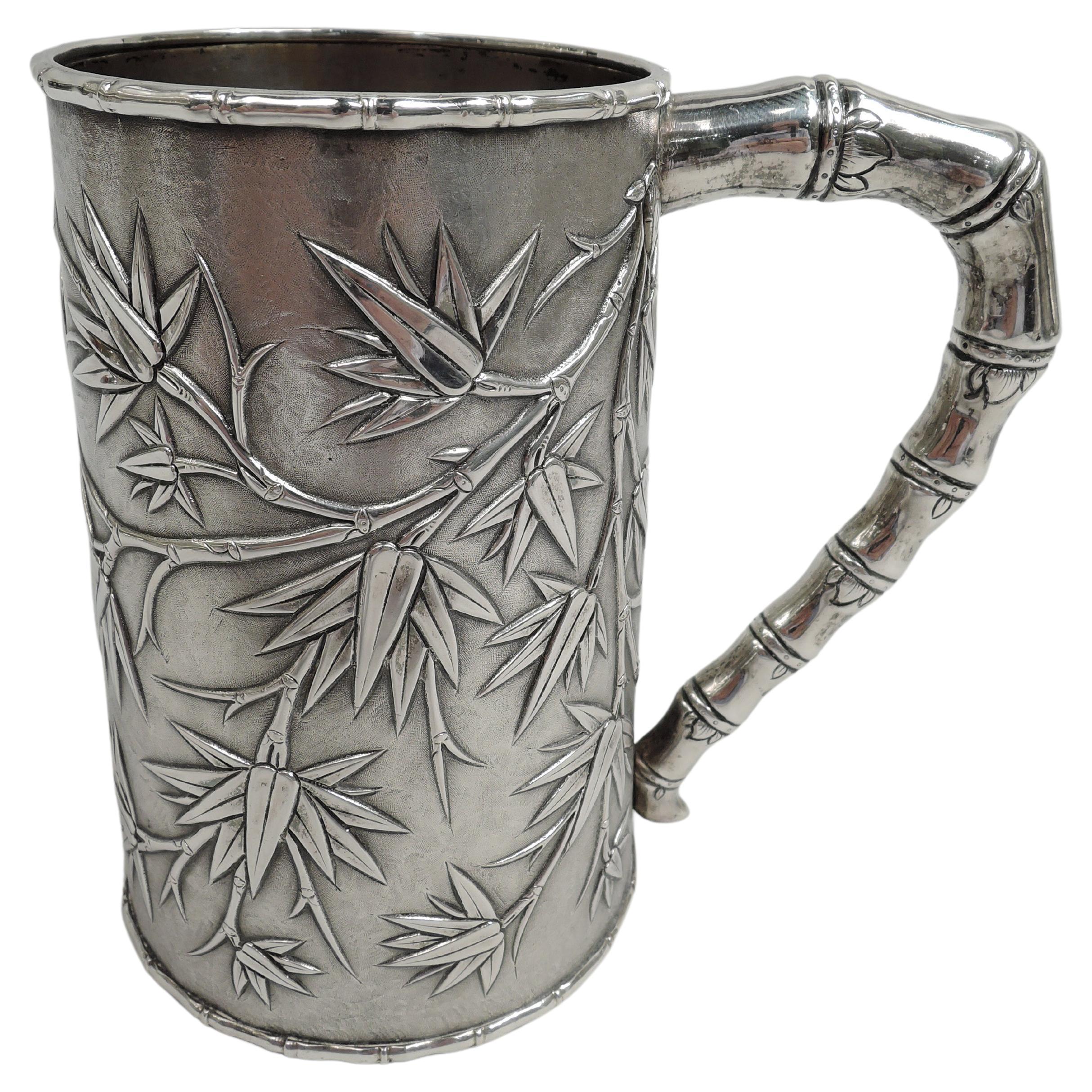 Antique Chinese Export Silver Bamboo Mug