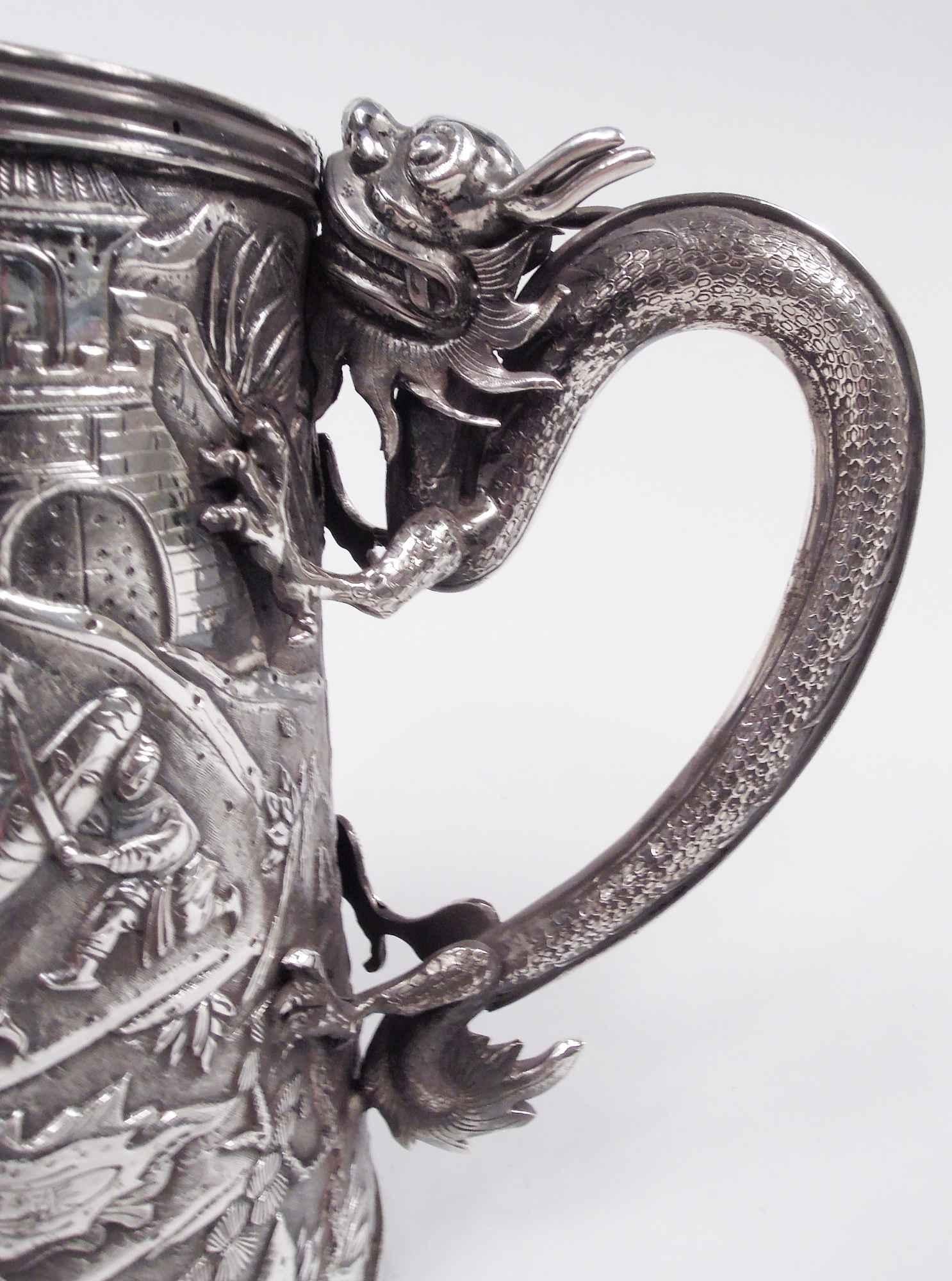 Antique Chinese Export Silver Battle Mug with Dragon Handle For Sale 1
