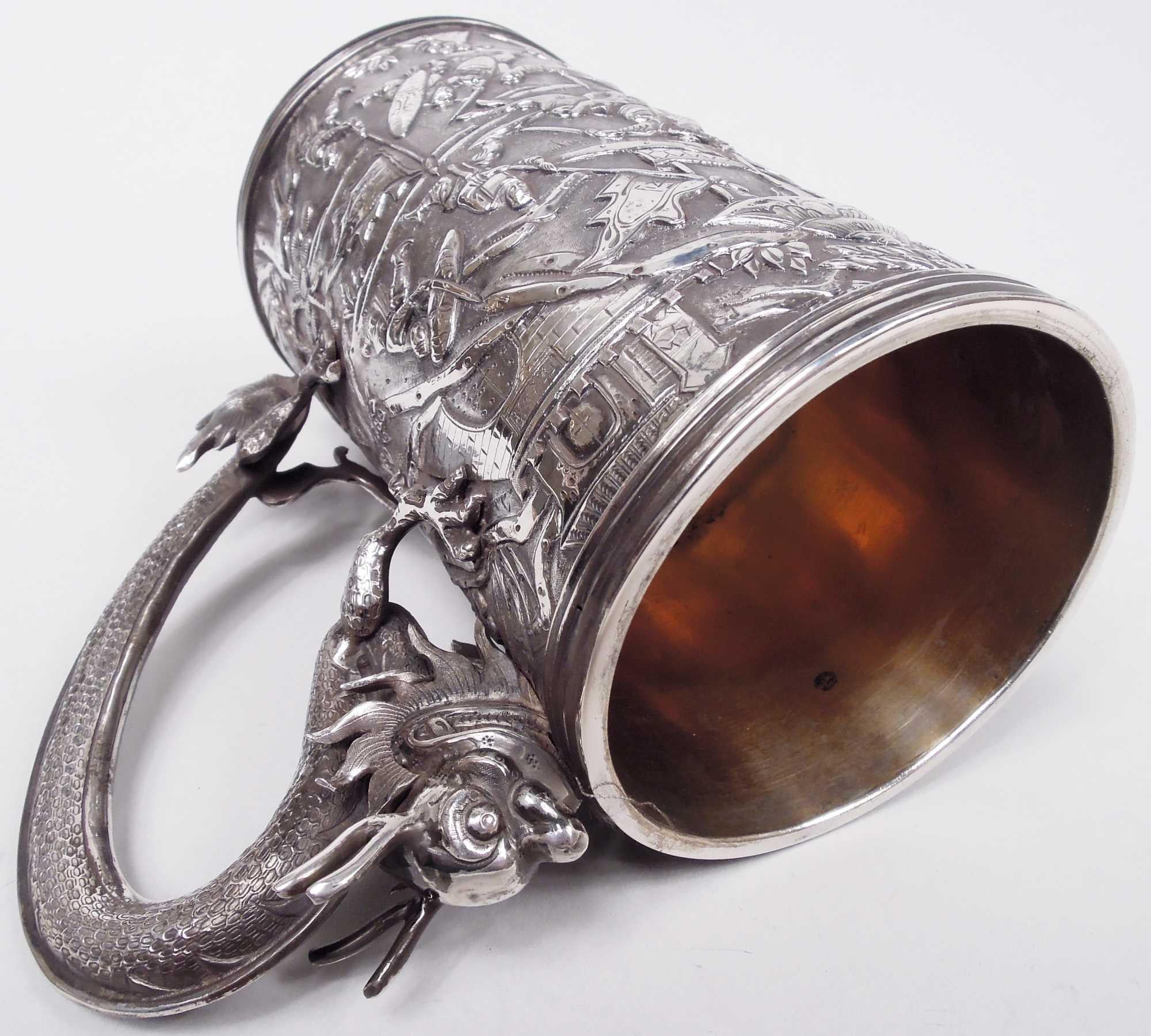 Antique Chinese Export Silver Battle Mug with Dragon Handle For Sale 4