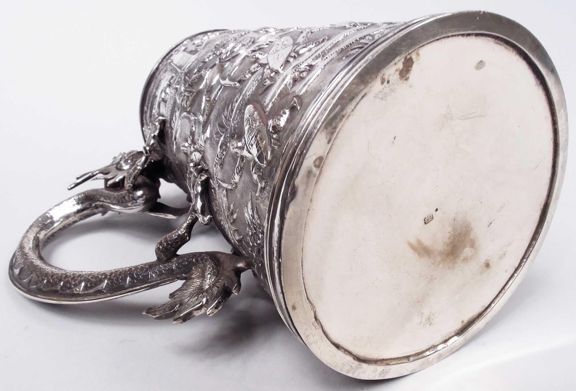Antique Chinese Export Silver Battle Mug with Dragon Handle For Sale 5