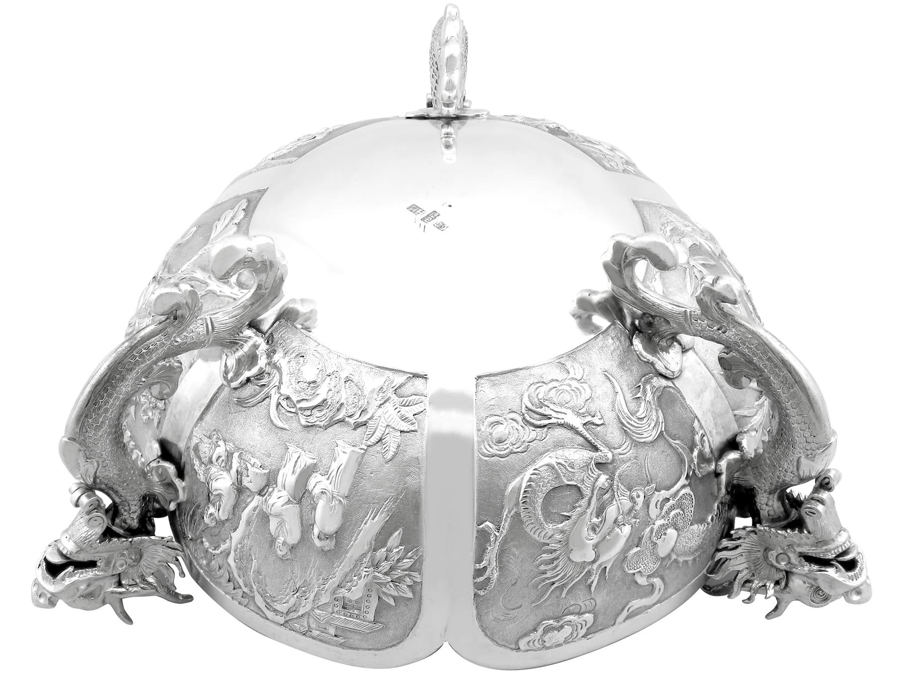 Antique Chinese Export Silver Bowl on Stand Circa 1890 12