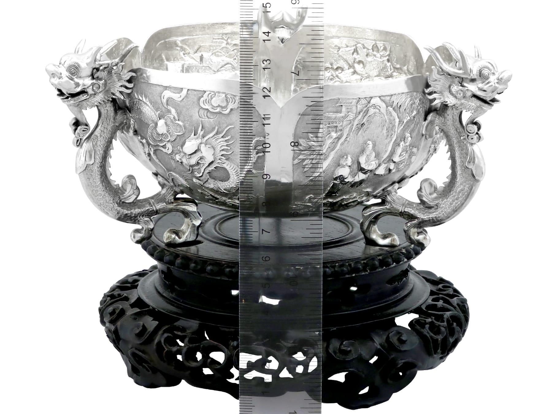 Antique Chinese Export Silver Bowl on Stand Circa 1890 13