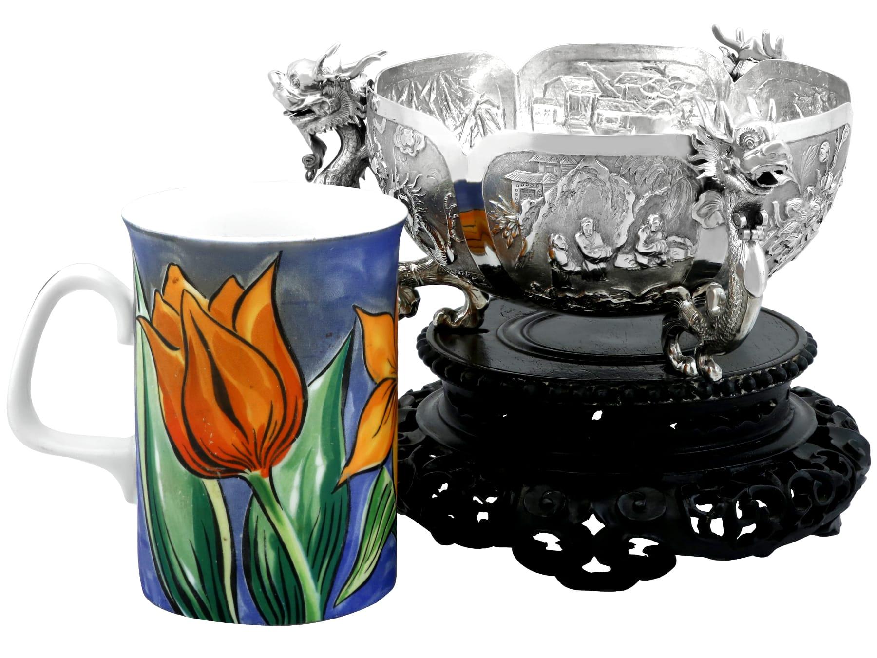 Antique Chinese Export Silver Bowl on Stand Circa 1890 In Excellent Condition In Jesmond, Newcastle Upon Tyne