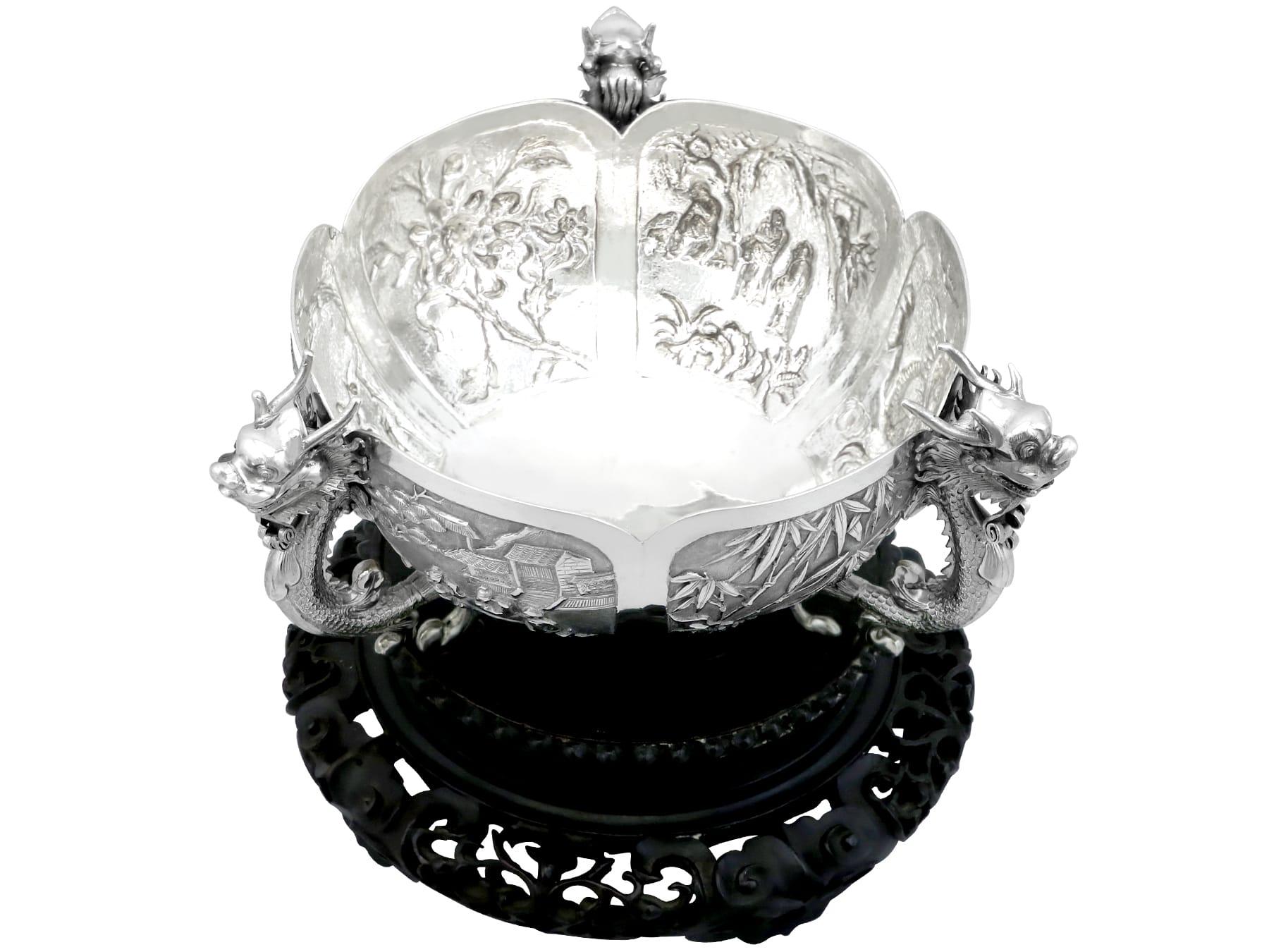Late 19th Century Antique Chinese Export Silver Bowl on Stand Circa 1890
