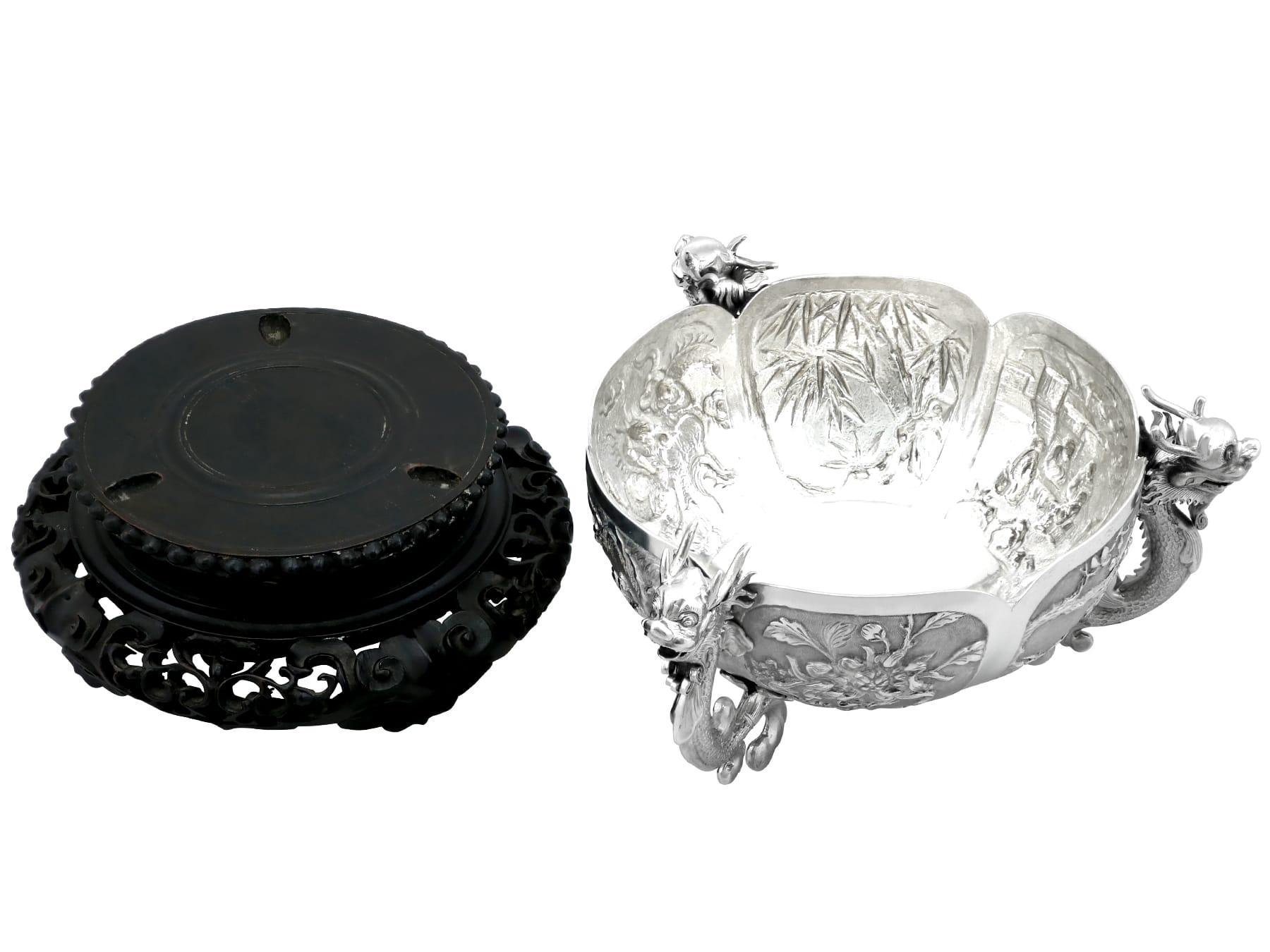 Antique Chinese Export Silver Bowl on Stand Circa 1890 1