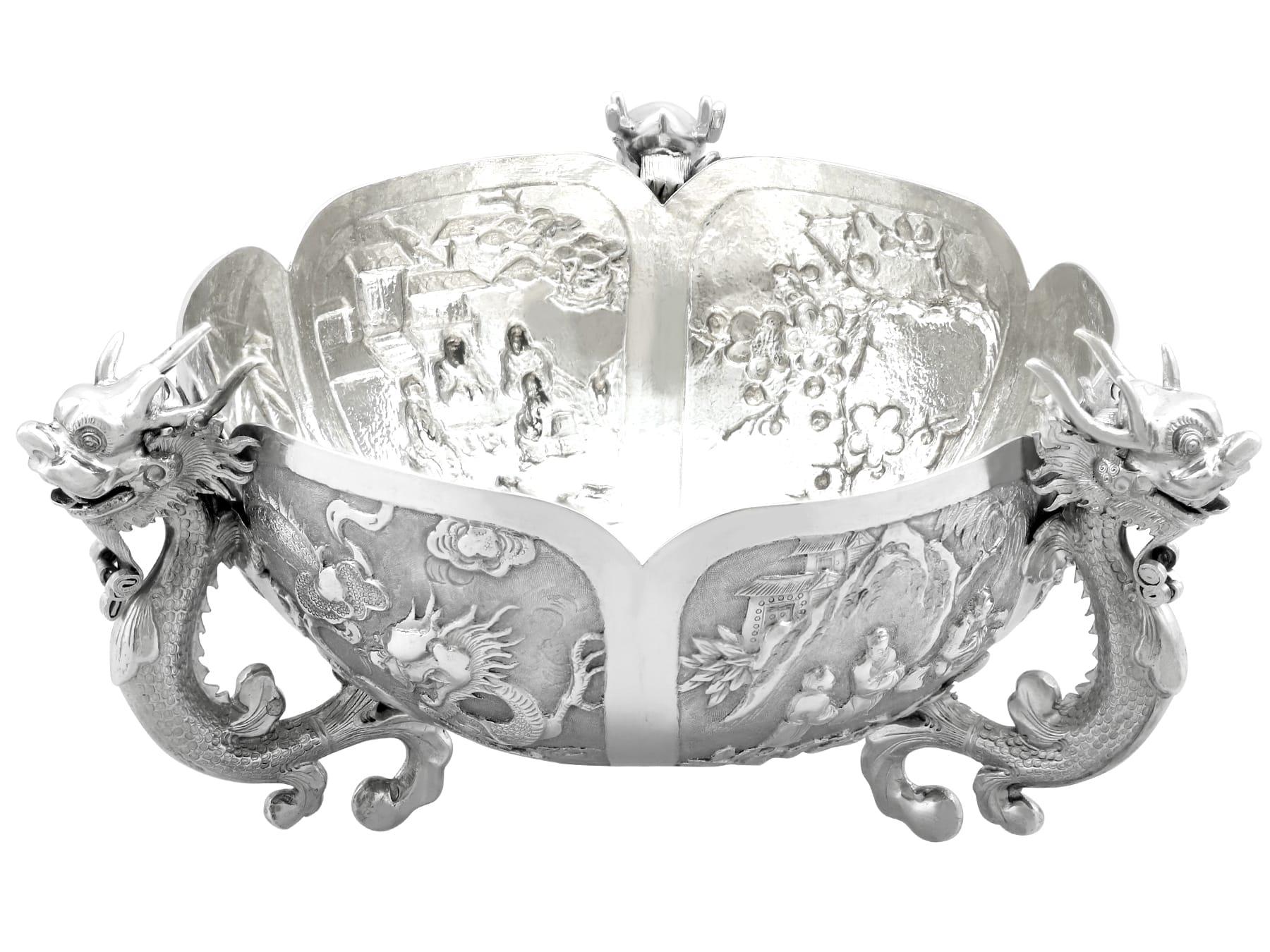 Antique Chinese Export Silver Bowl on Stand Circa 1890 3