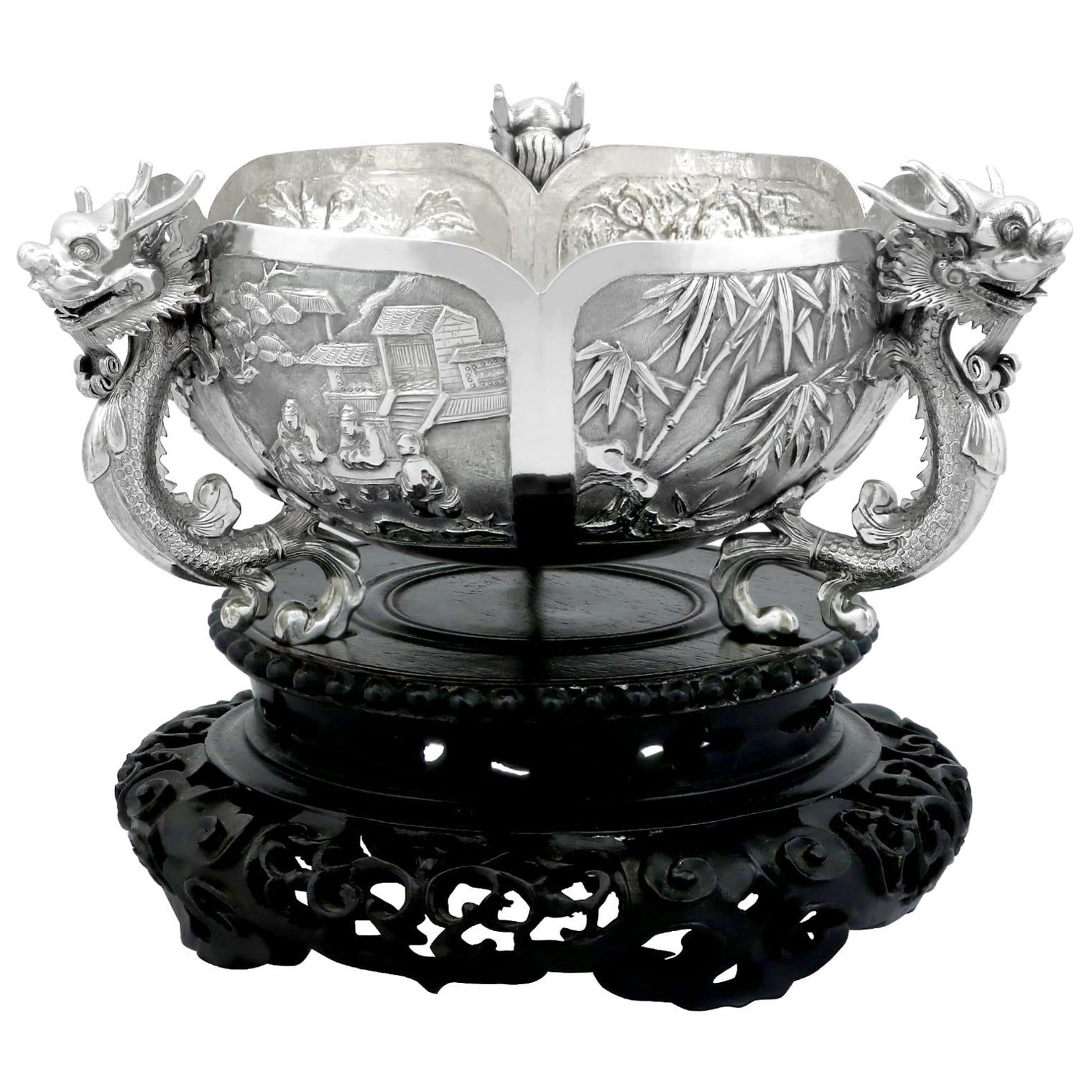 Antique Chinese Export Silver Bowl on Stand Circa 1890